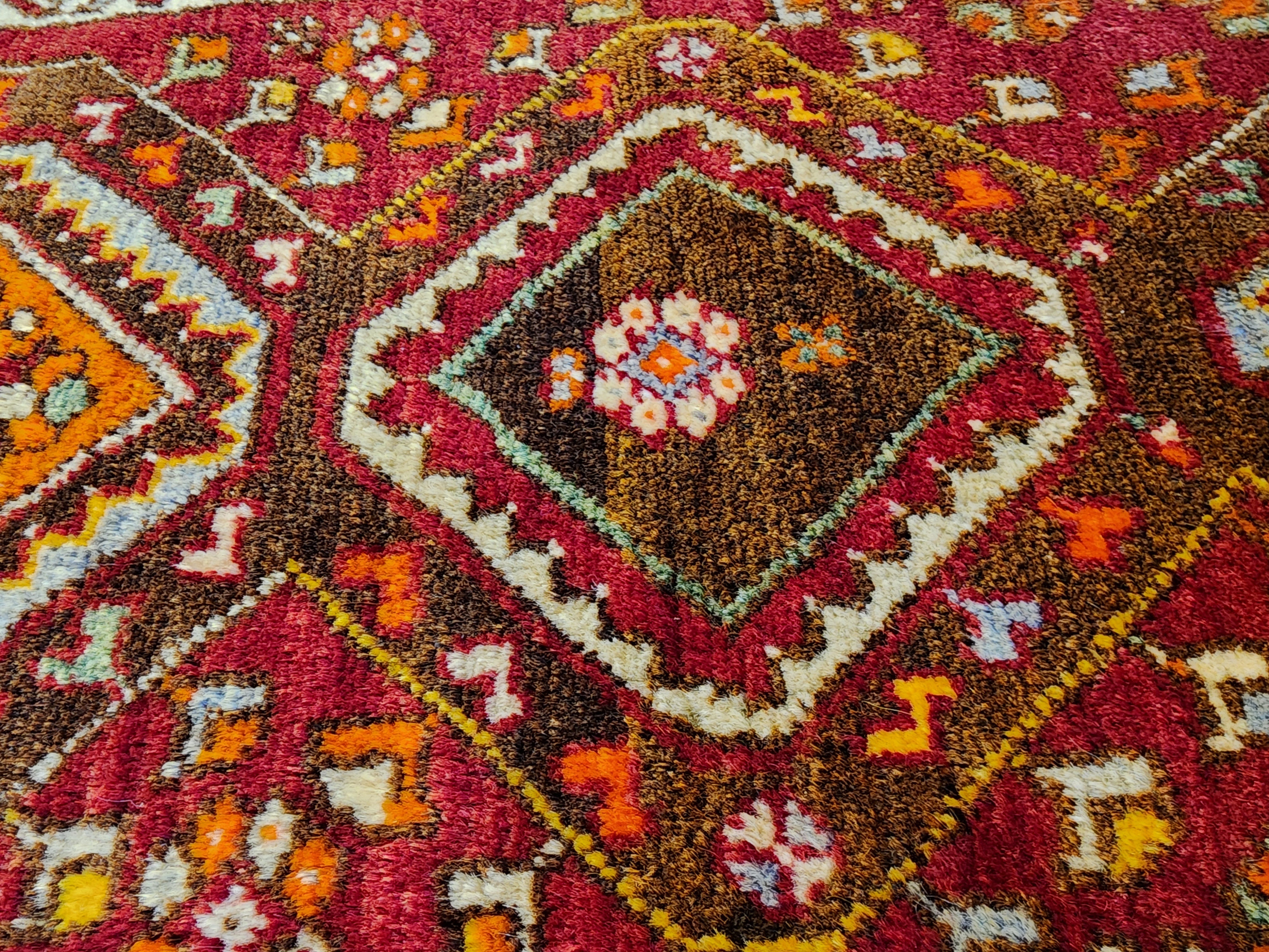 antique Handmade Sivas Rug Red Orrange and Brown, 1'11'' x 3'8'' — pile detail