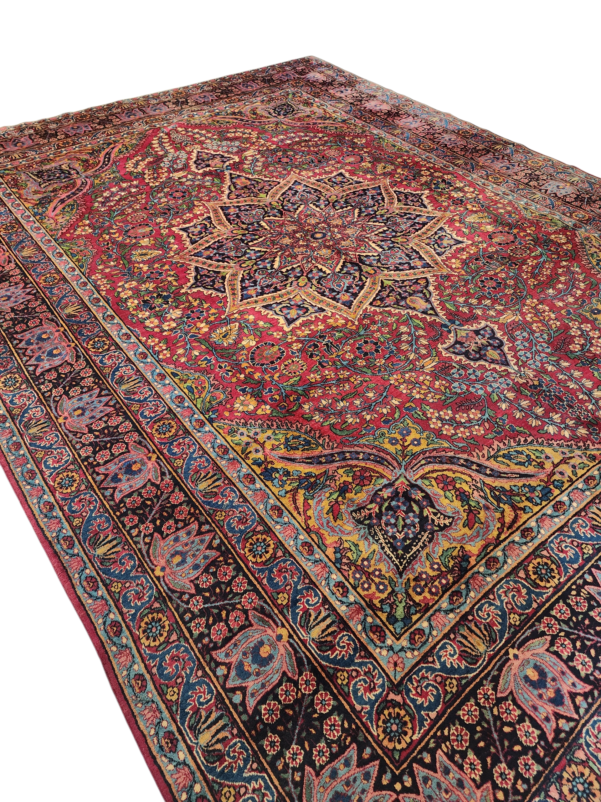 Antique Hand-Knotted Wool Rug, Floral Medallion Burgundy Carpet