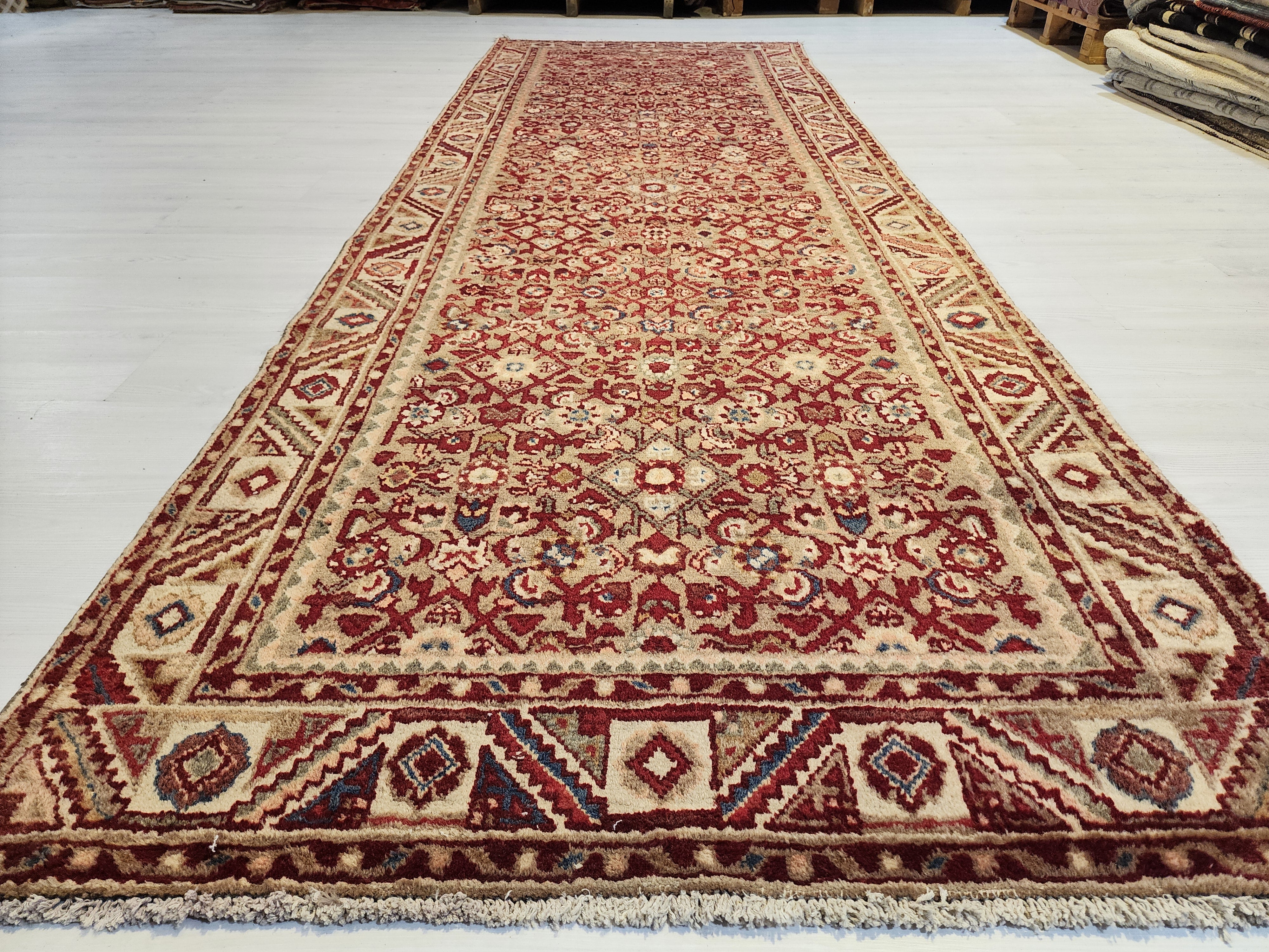 Handwoven Oushak Hallway Runner Rug, Vintage Turkish Wool 4x10