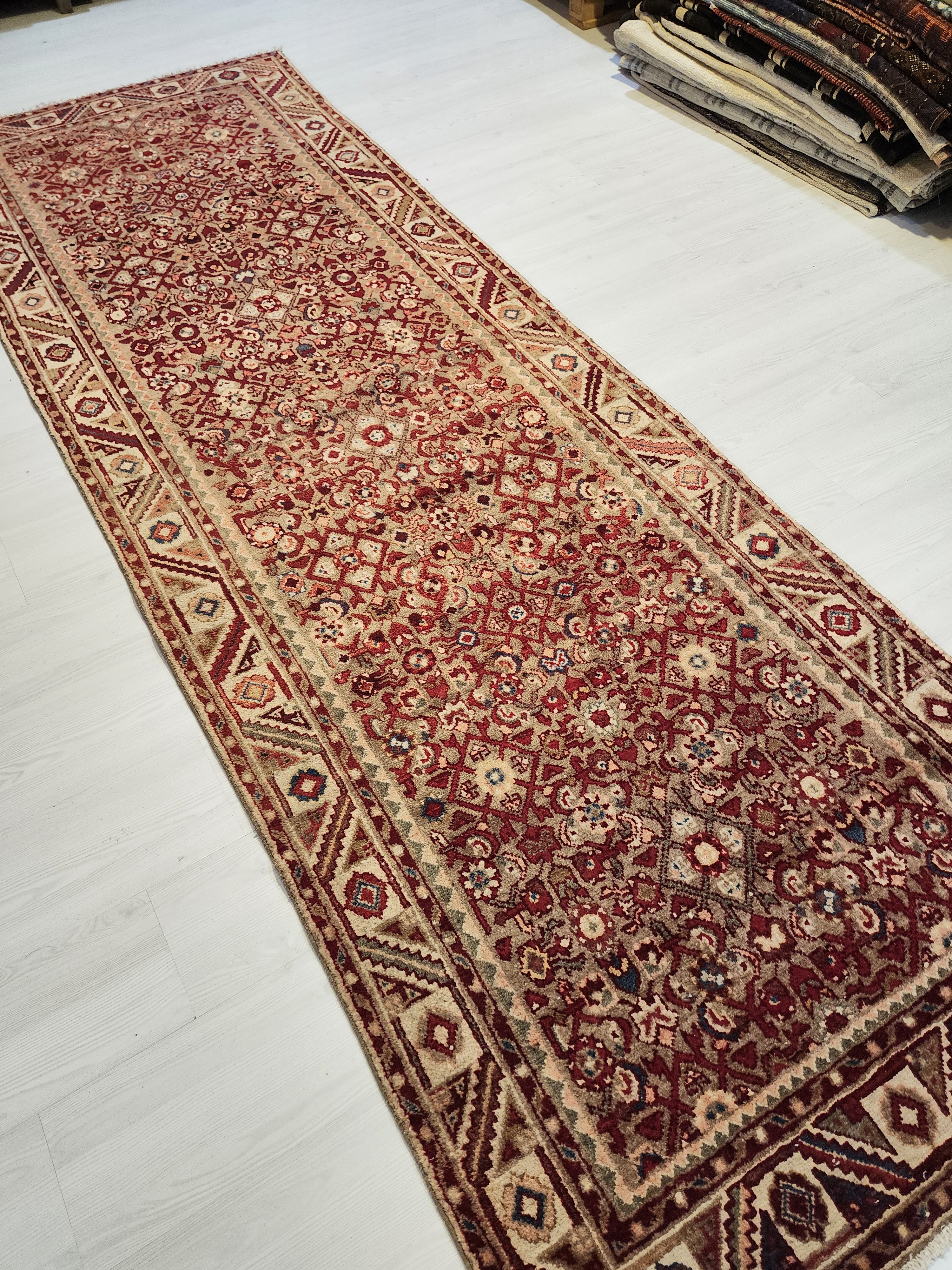 Handwoven Oushak Hallway Runner Rug, Vintage Turkish Wool 4x10