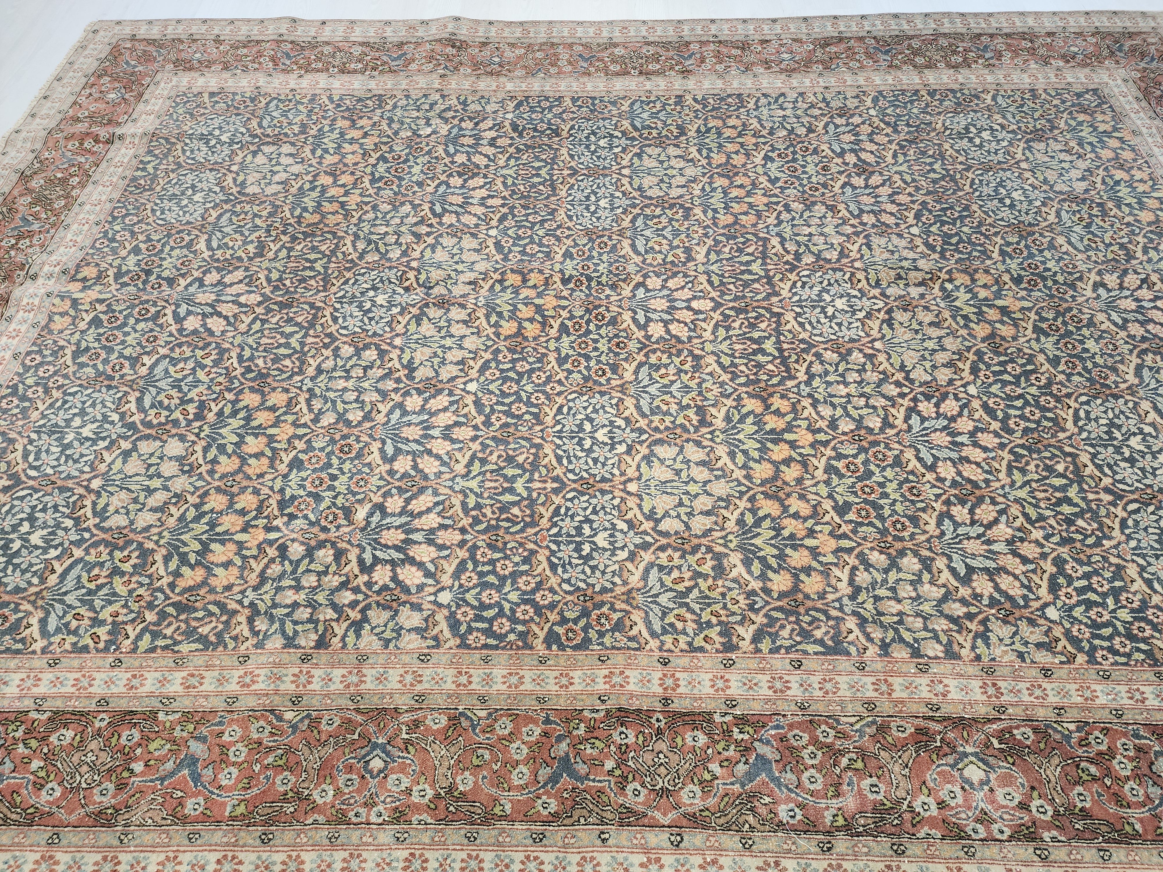 Vintage Large Hereke Rug, 6x9, Late Ottoman Period Floral Rug Handmade from Natural Wool