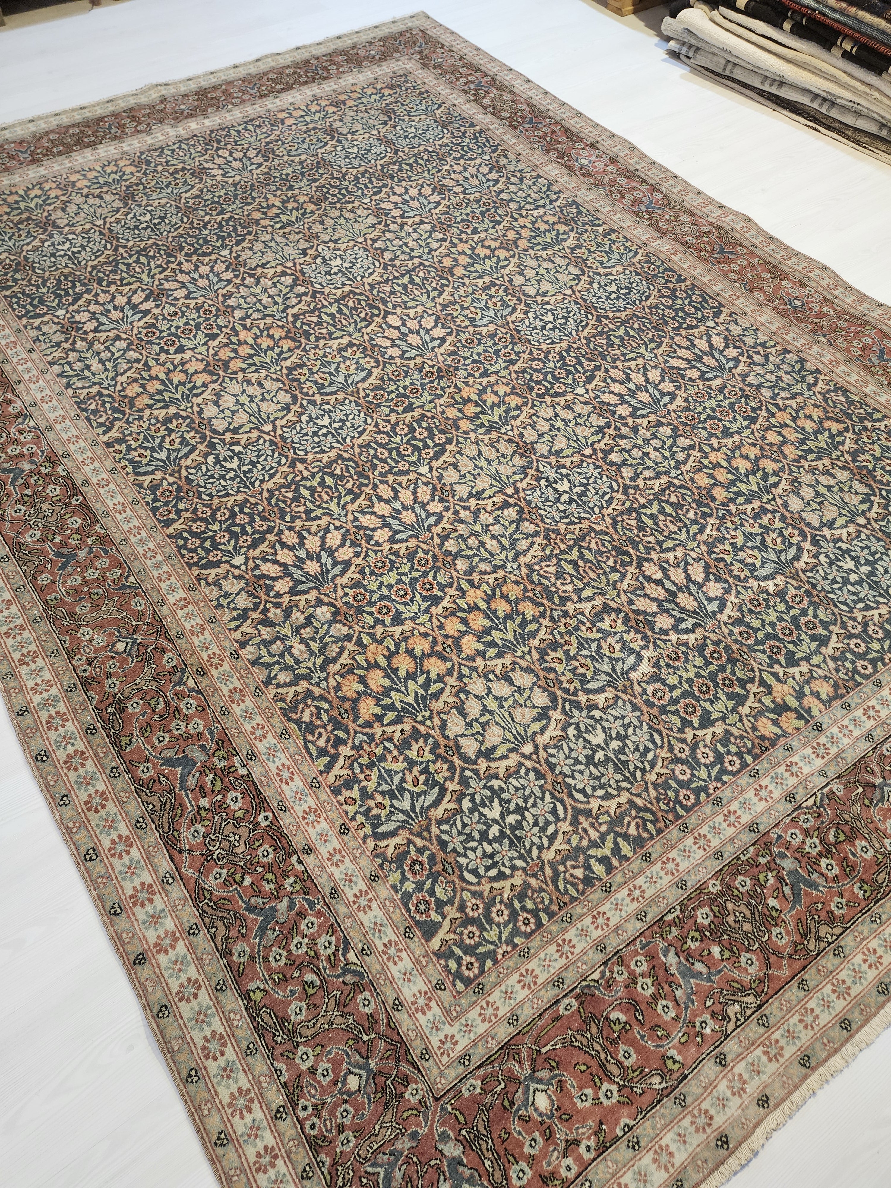 Vintage Large Hereke Rug, 6x9, Late Ottoman Period Floral Rug Handmade from Natural Wool