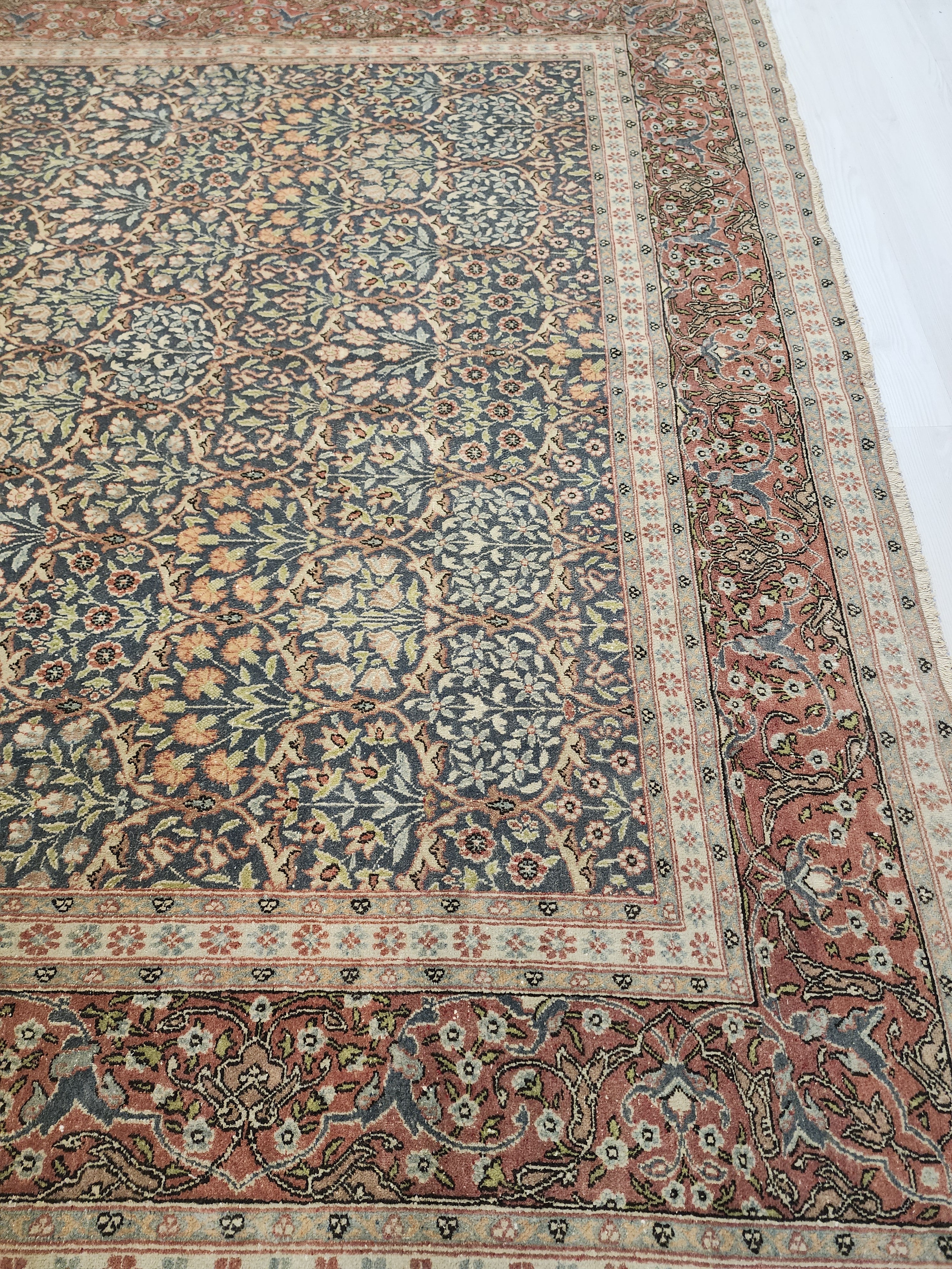 Vintage Large Hereke Rug, 6x9, Late Ottoman Period Floral Rug Handmade from Natural Wool