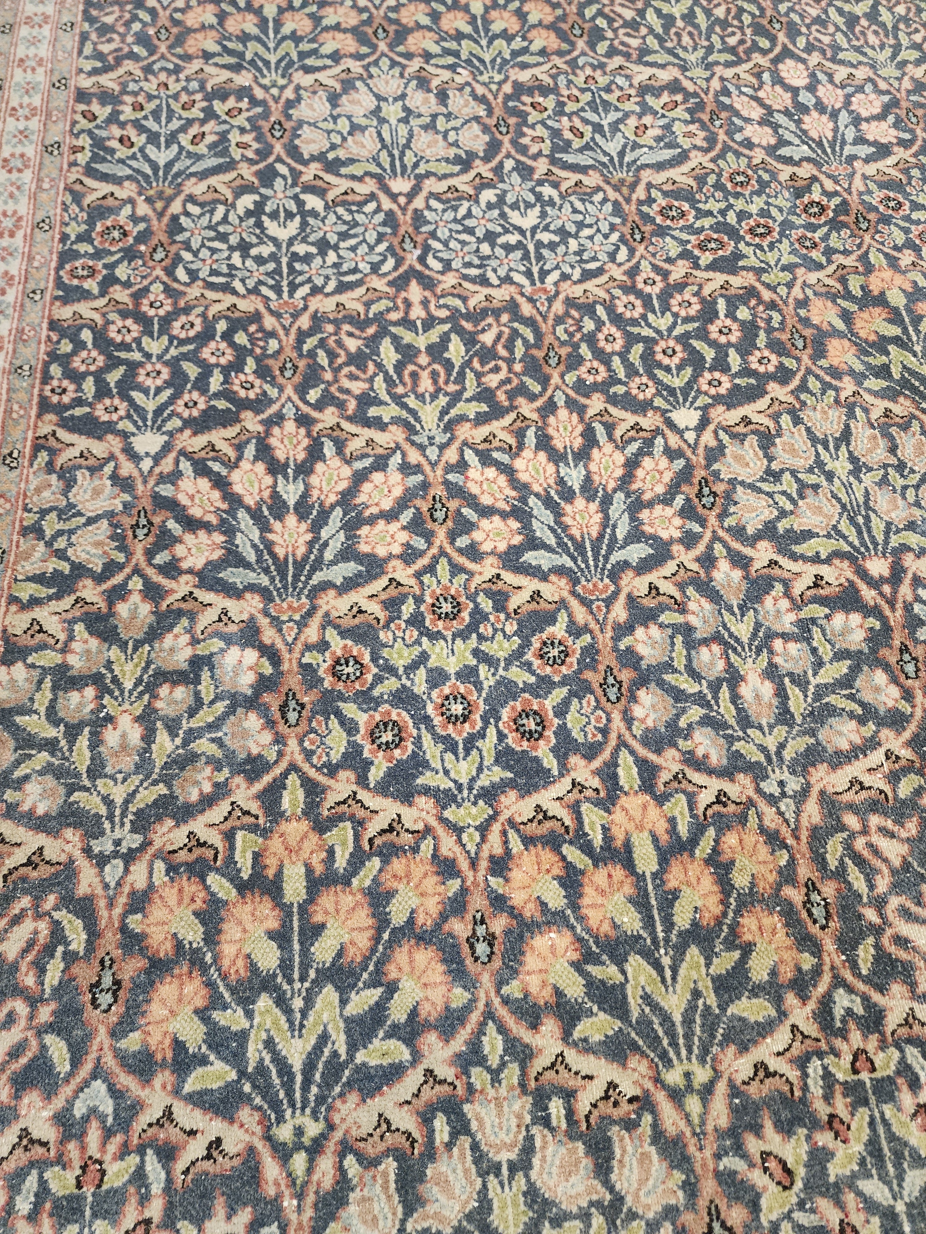 Vintage Large Hereke Rug, 6x9, Late Ottoman Period Floral Rug Handmade from Natural Wool