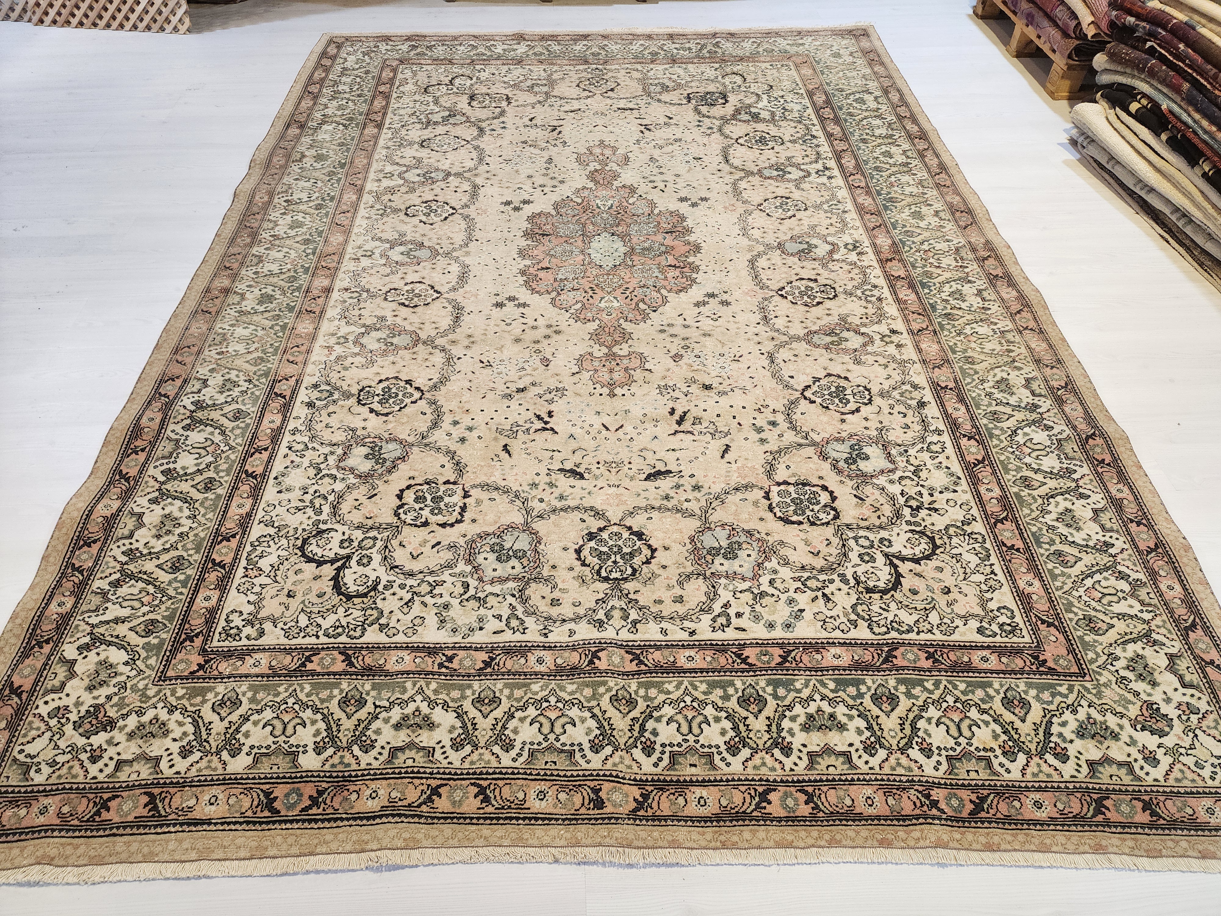 Floral Turkish Kayseri Rug, 10x7, Handwoven Wool, Faded Oriental Design