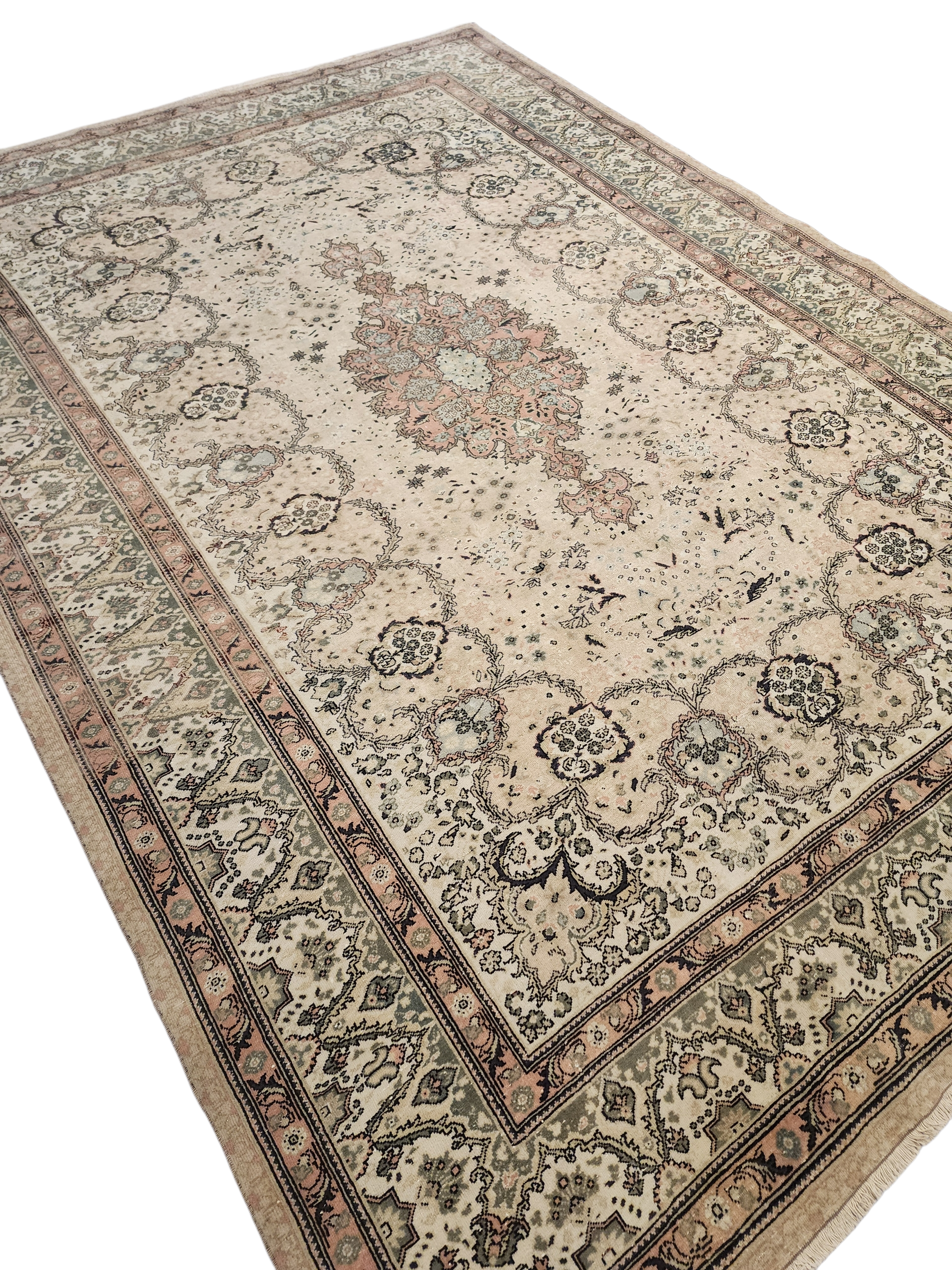 Floral Turkish Kayseri Rug, 10x7, Handwoven Wool, Faded Oriental Design