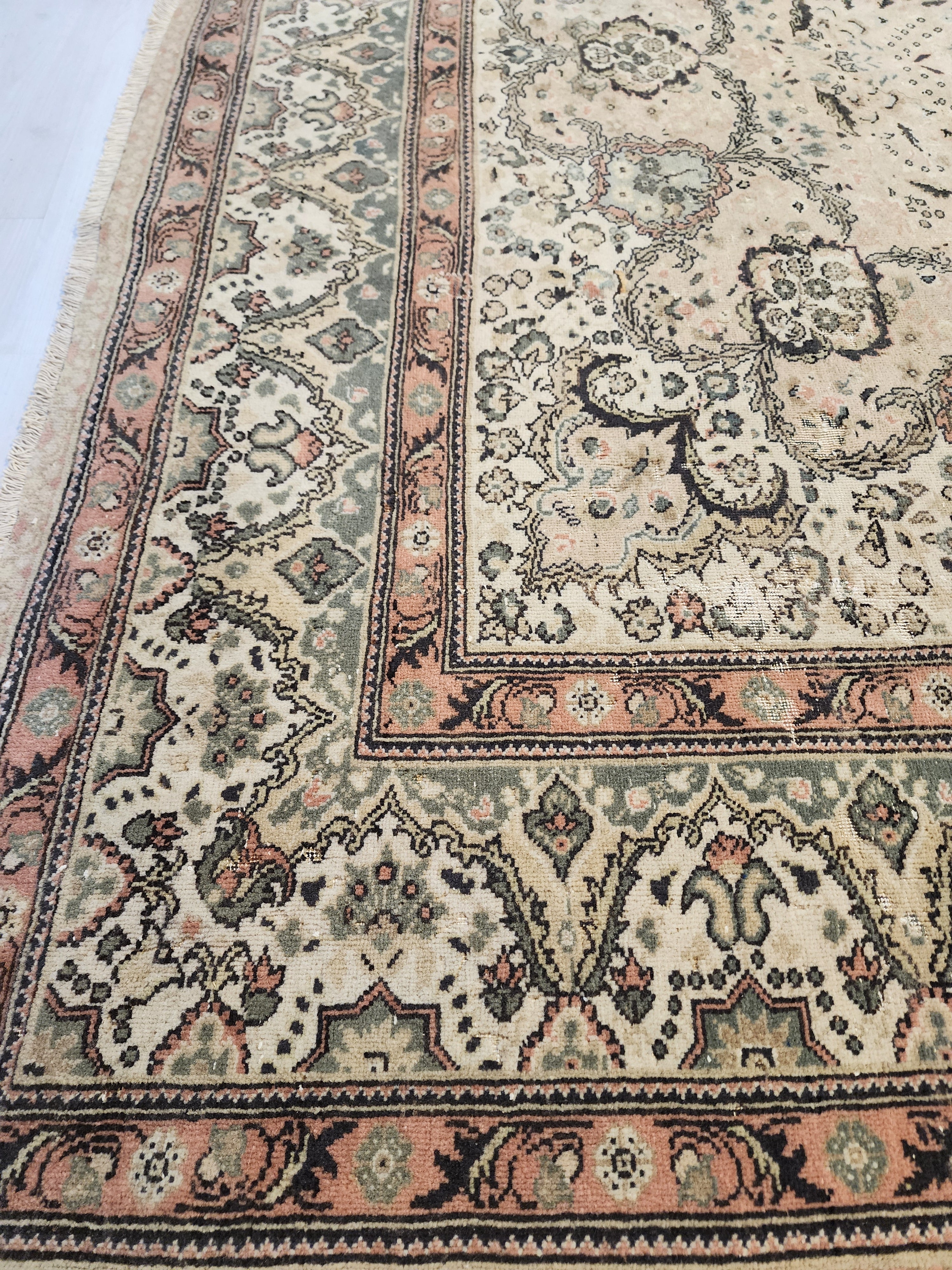 Floral Turkish Kayseri Rug, 10x7, Handwoven Wool, Faded Oriental Design