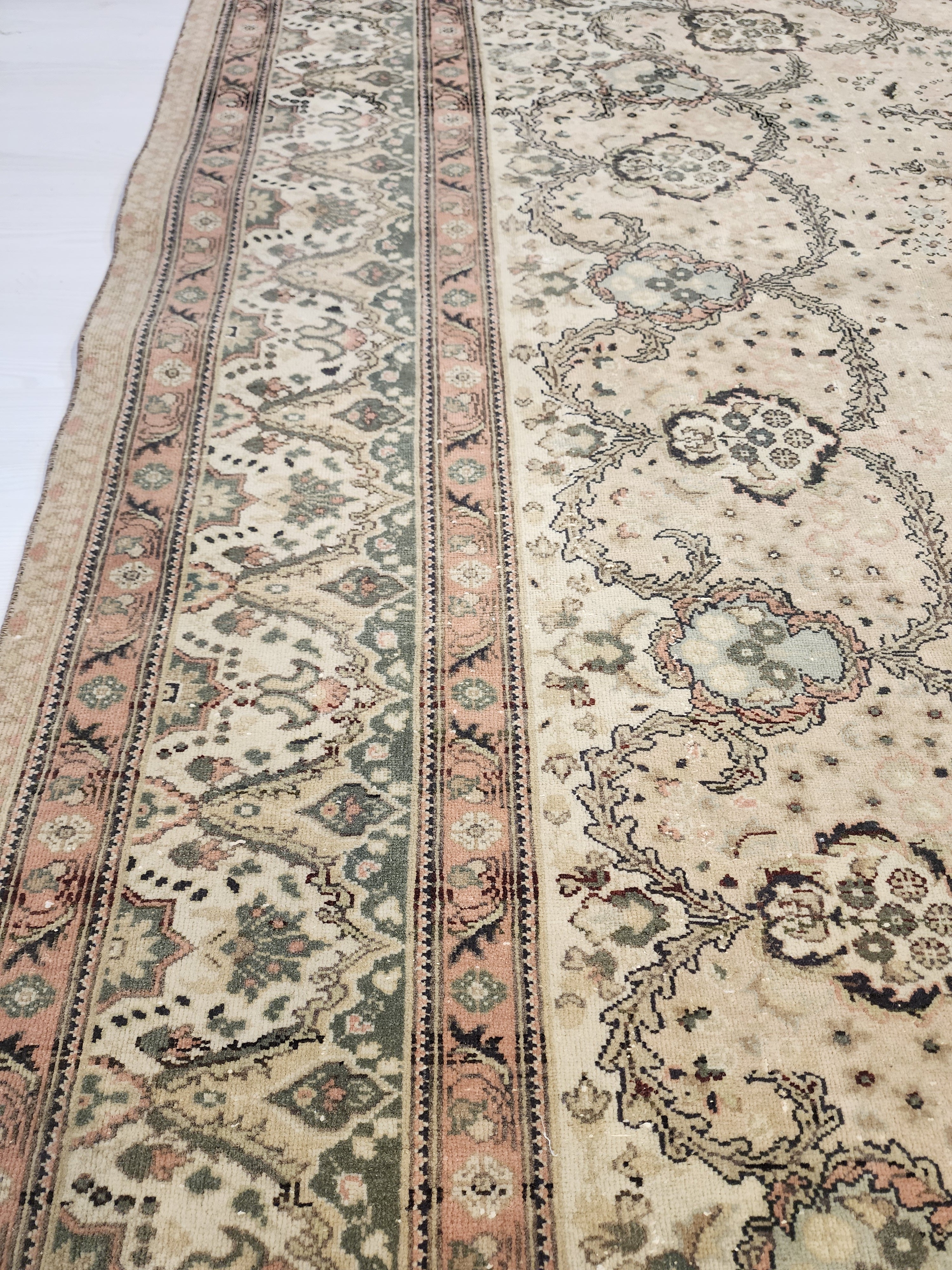 Floral Turkish Kayseri Rug, 10x7, Handwoven Wool, Faded Oriental Design