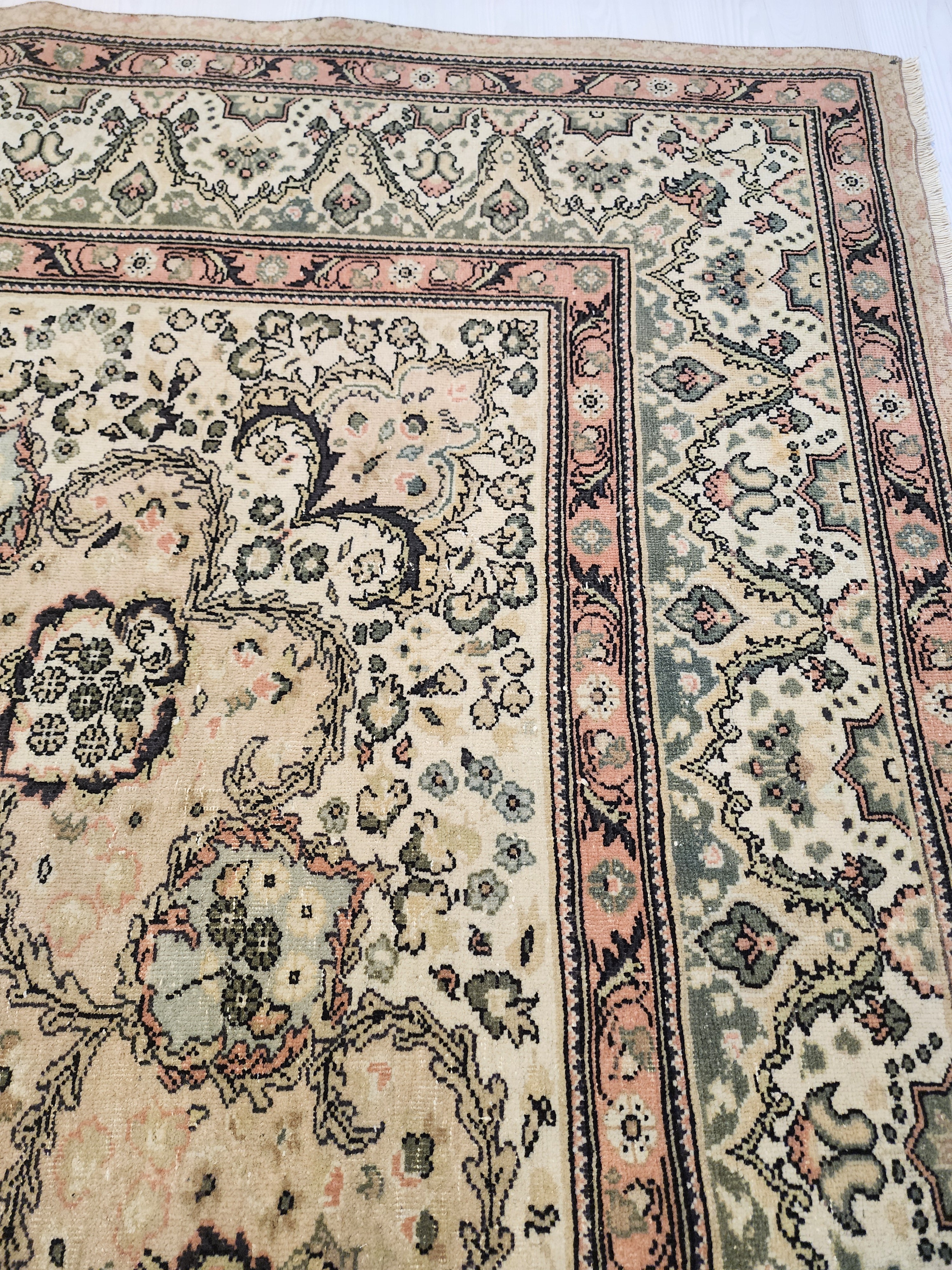 Floral Turkish Kayseri Rug, 10x7, Handwoven Wool, Faded Oriental Design