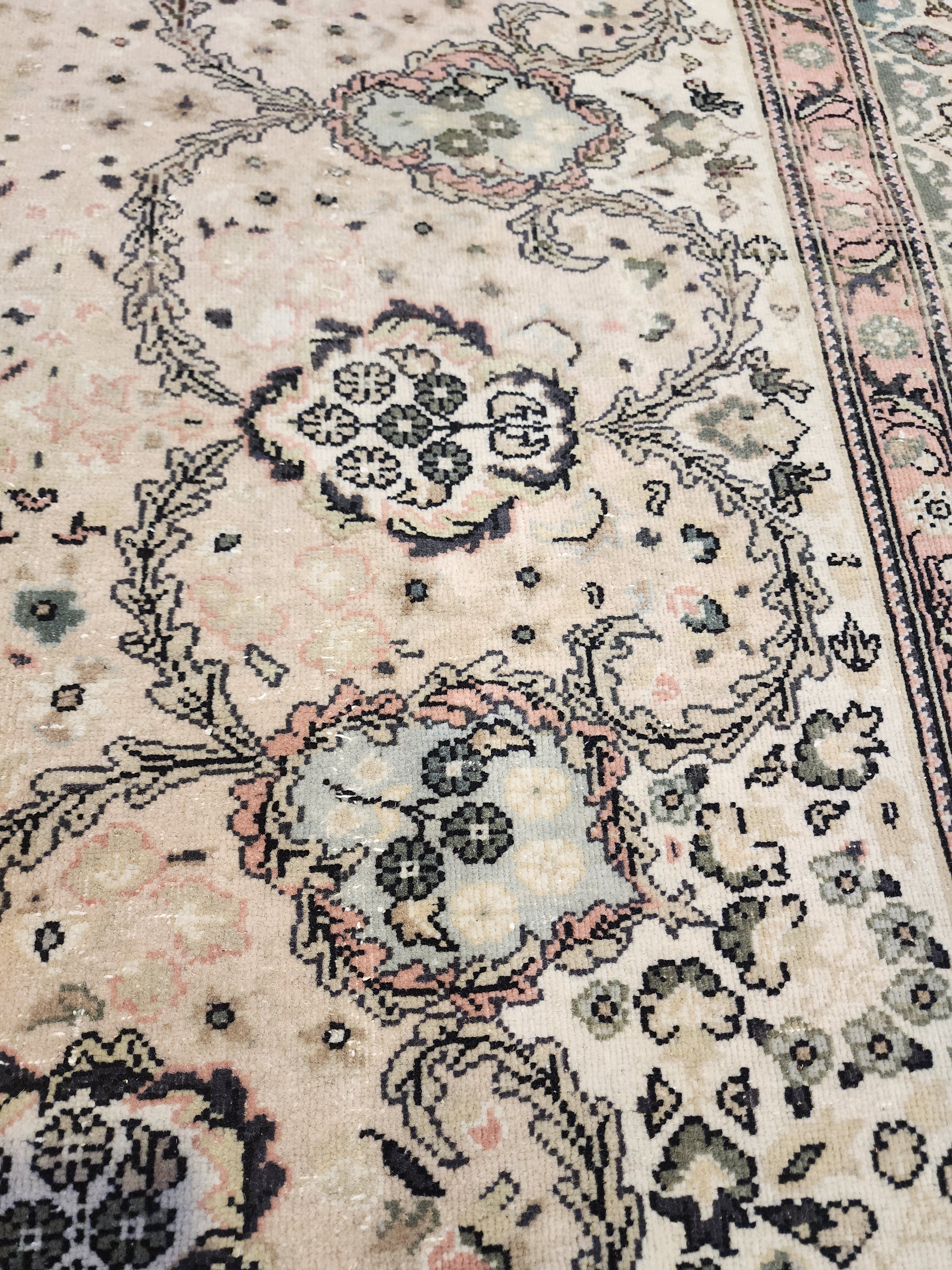 Floral Turkish Kayseri Rug, 10x7, Handwoven Wool, Faded Oriental Design