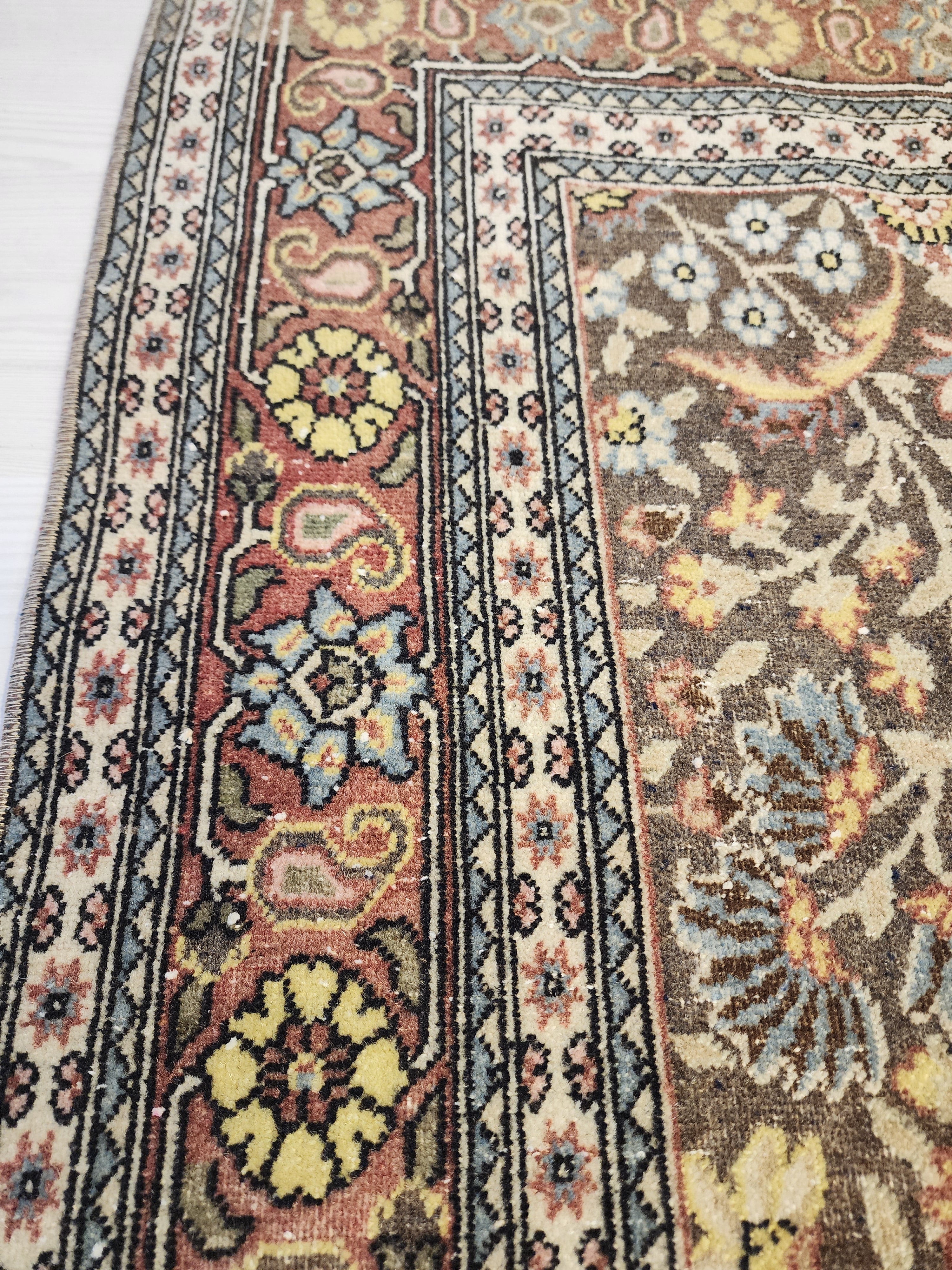 Vintage Hereke Rug, Fine Turkish Wool Silk Floral Area Rug, Traditional Oriental Living Room