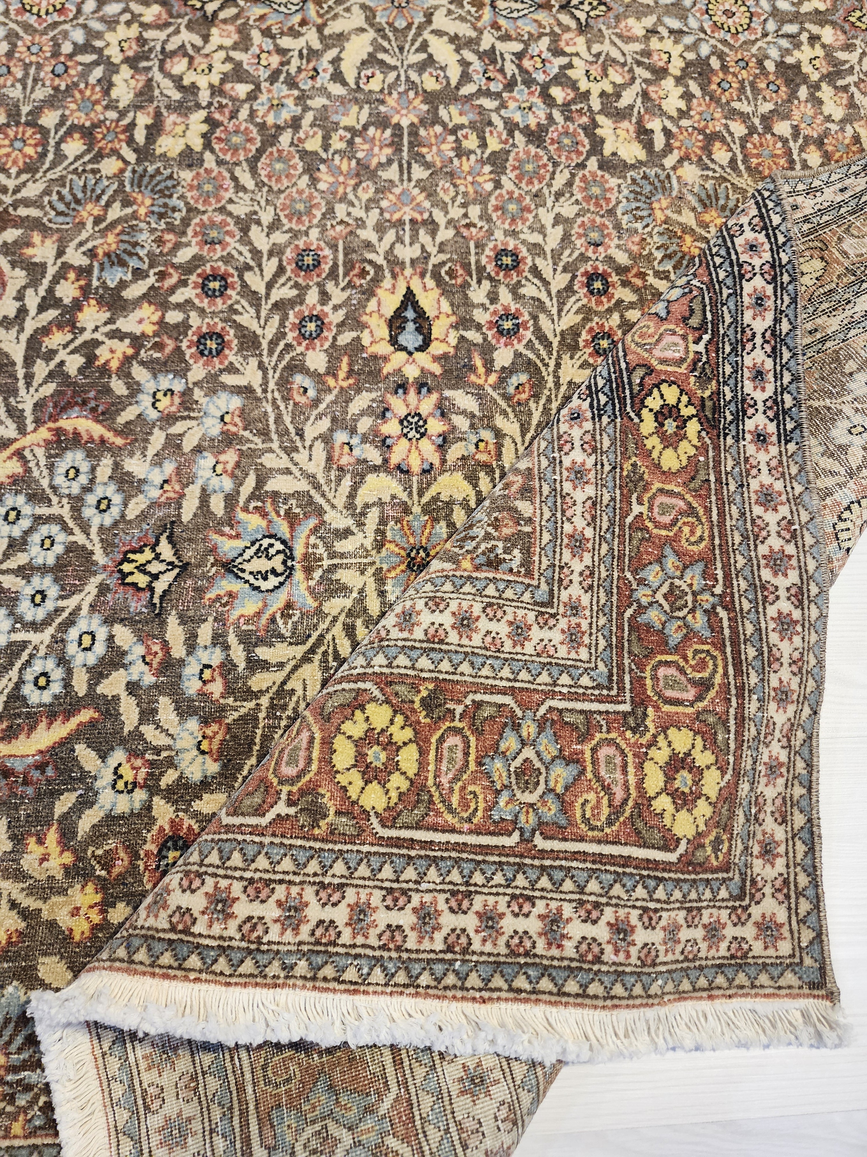 Vintage Hereke Rug, Fine Turkish Wool Silk Floral Area Rug, Traditional Oriental Living Room