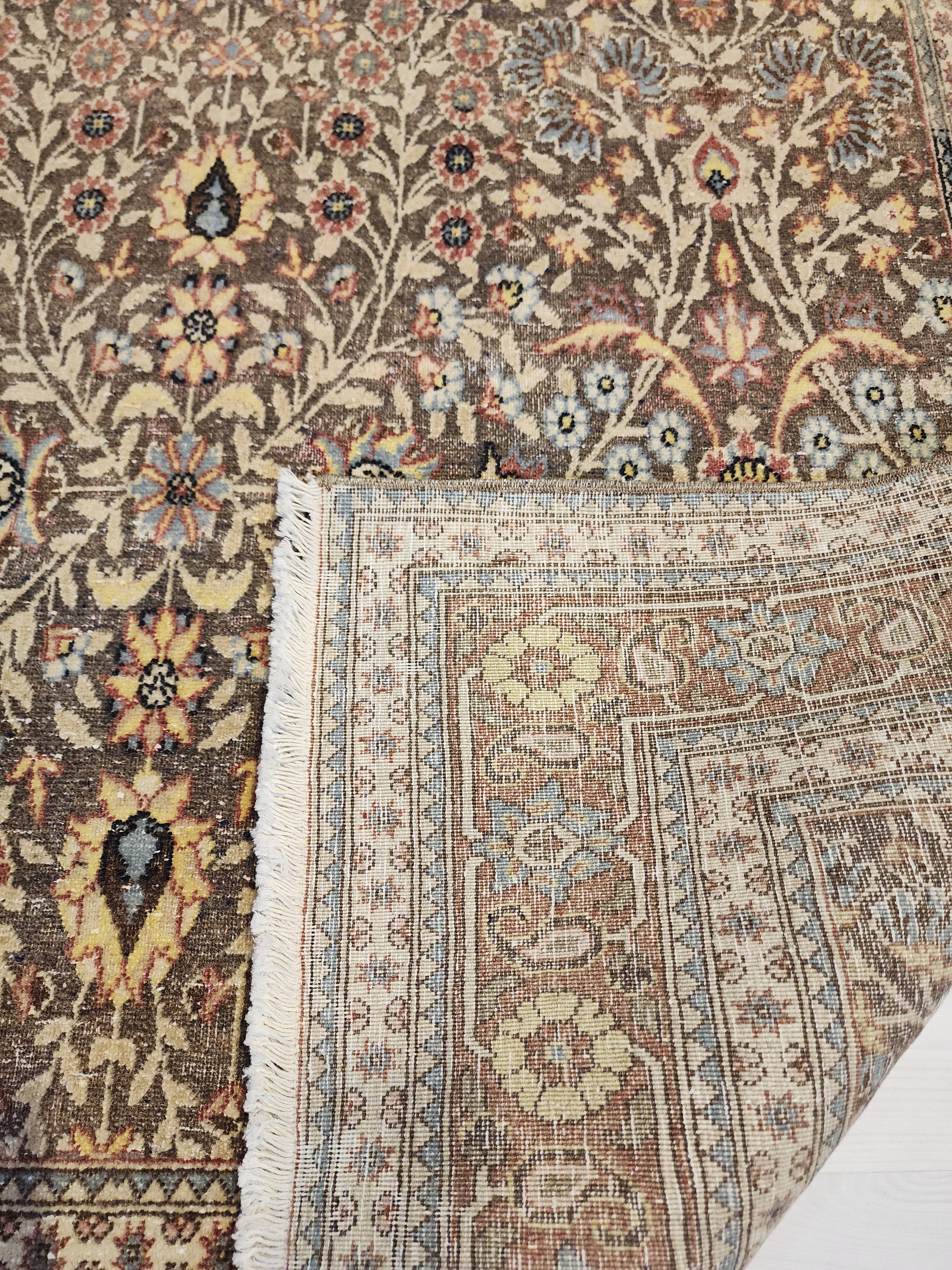 Vintage Hereke Rug, Fine Turkish Wool Silk Floral Area Rug, Traditional Oriental Living Room