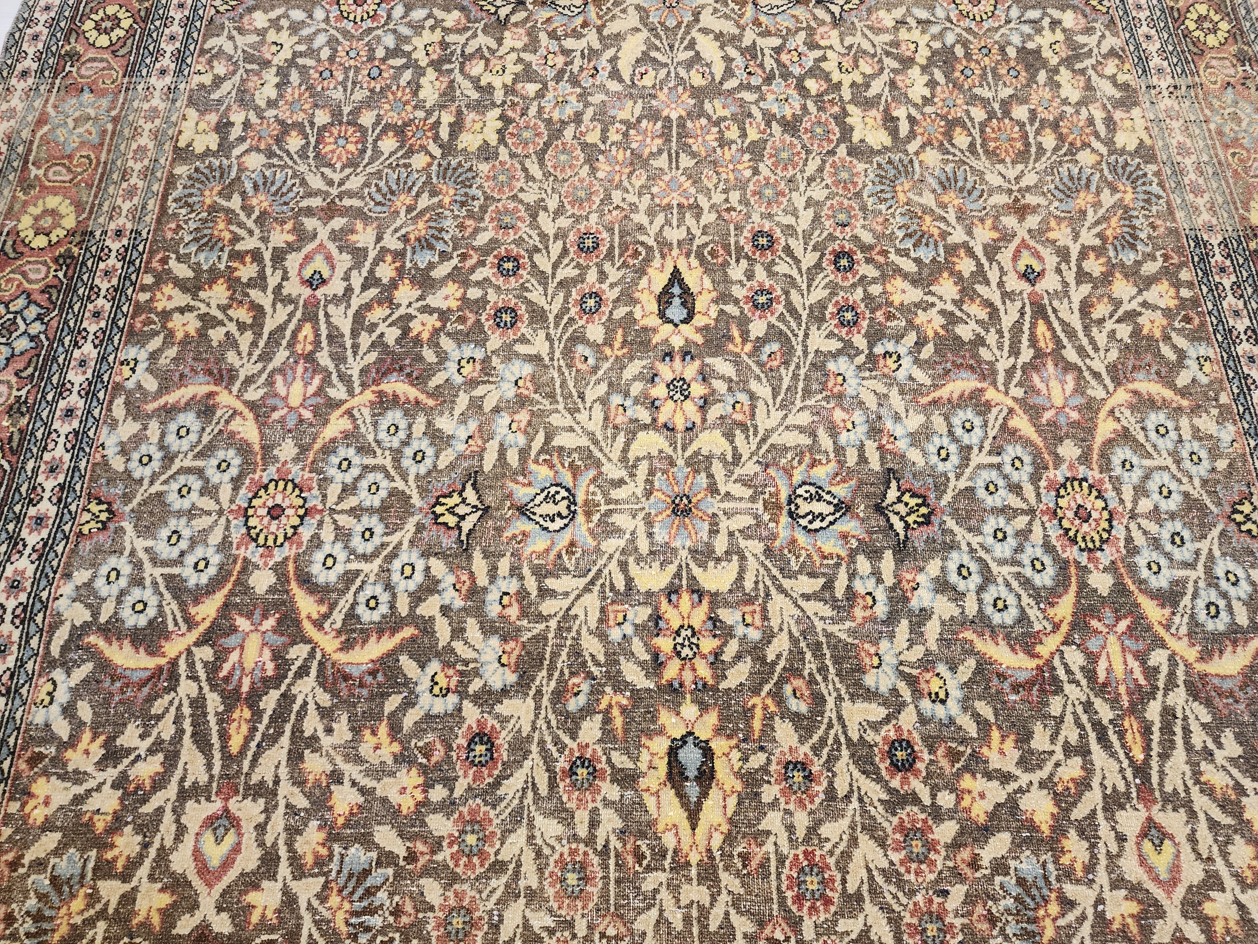 Vintage Hereke Rug, Fine Turkish Wool Silk Floral Area Rug, Traditional Oriental Living Room