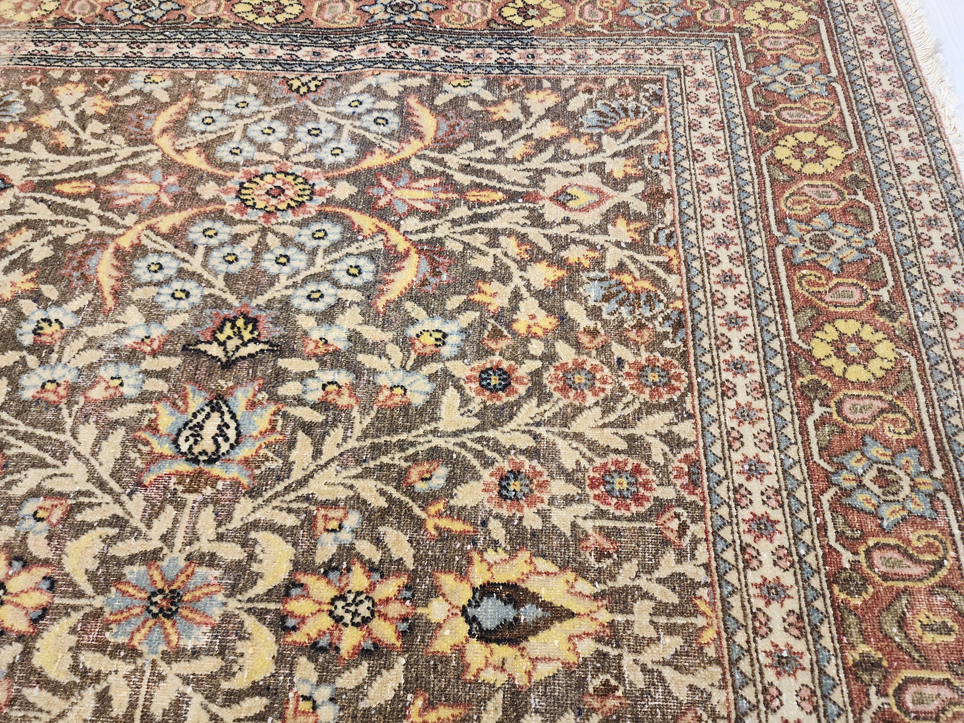 Vintage Hereke Rug, Fine Turkish Wool Silk Floral Area Rug, Traditional Oriental Living Room