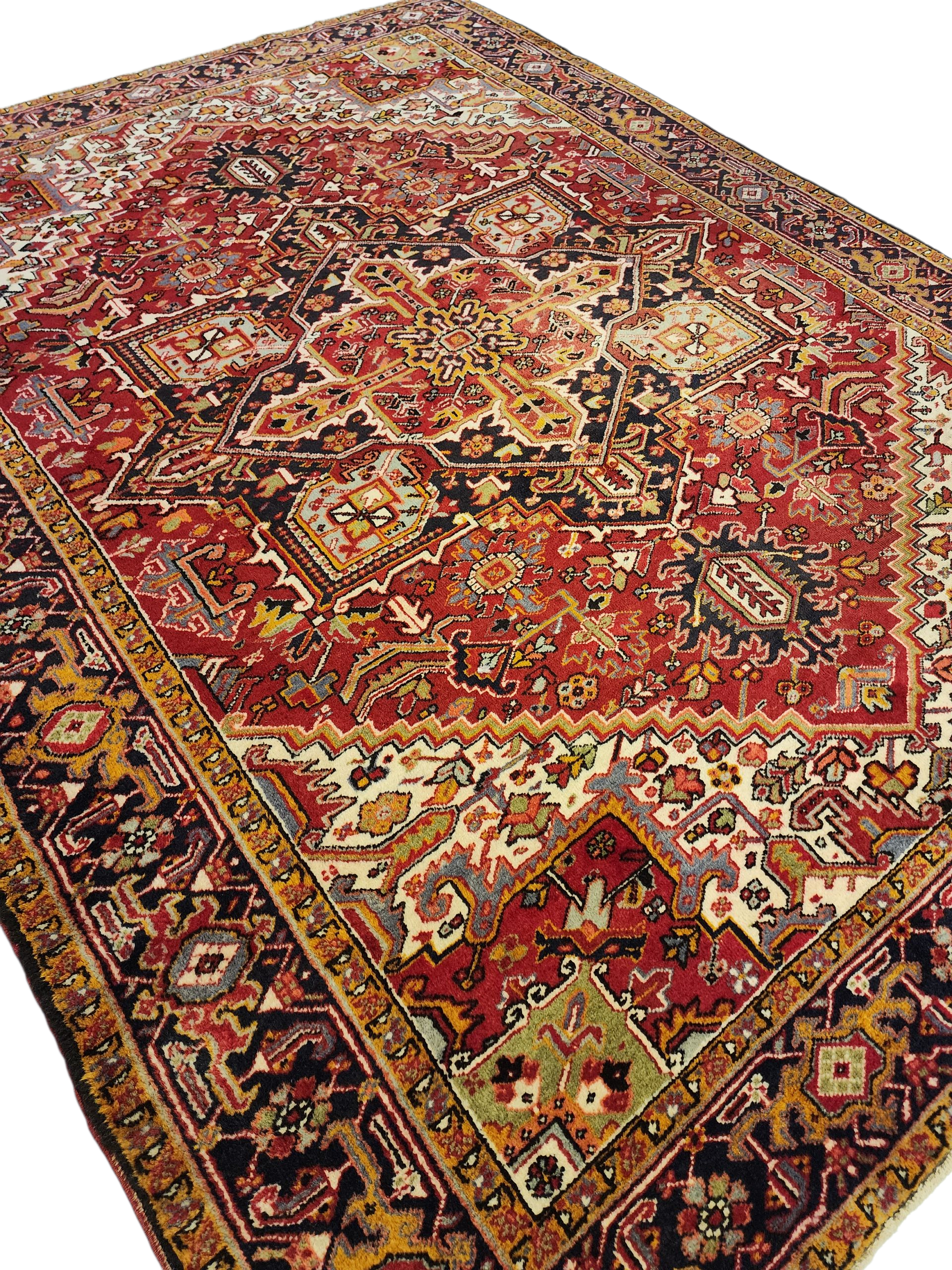 Vintage Persian Rug 11x8 Red Blue and White Extra Large Rug for the Living or Dining Room Handmade from Natural Wool in Turkey