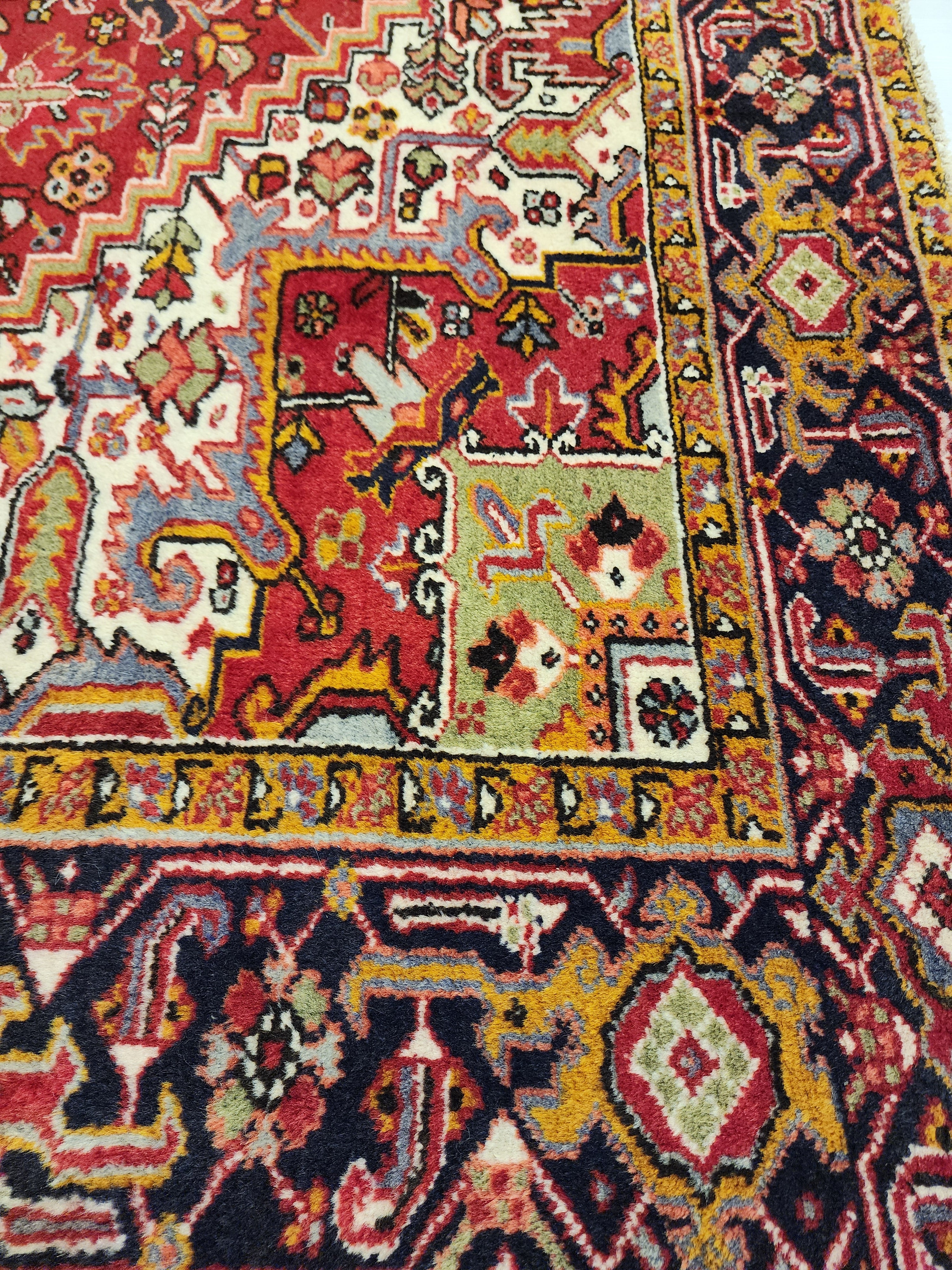 Vintage Persian Rug 11x8 Red Blue and White Extra Large Rug for the Living or Dining Room Handmade from Natural Wool in Turkey