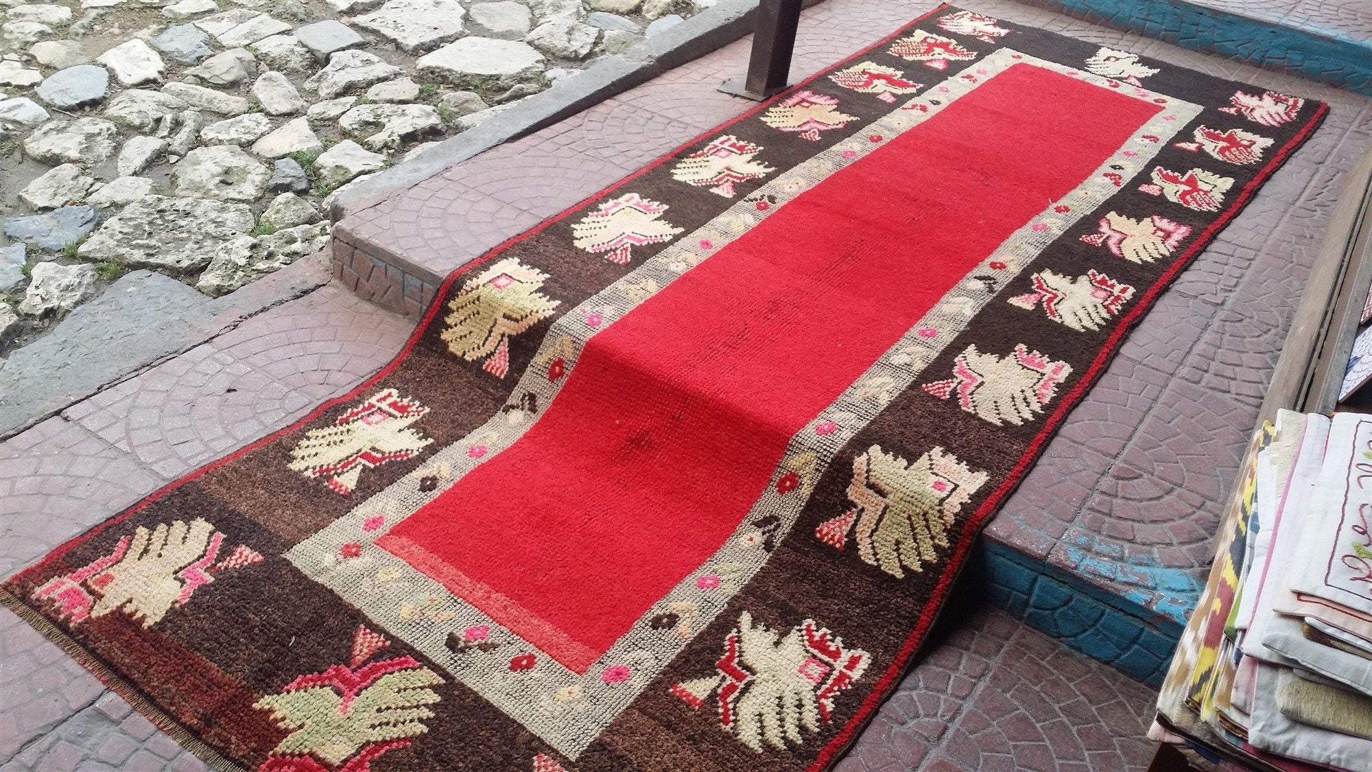 vintage Kilim Wool Runner Rug — back view