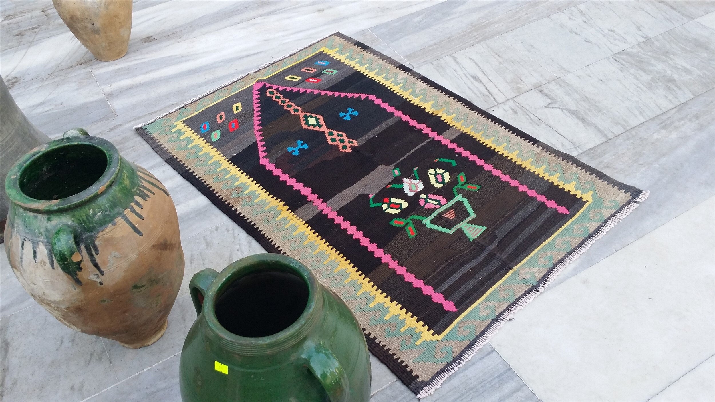 Bayburt Turkish Vintage Kilim Rug, 3 ft 9 in x 2 ft 7 in,  Small Prayer Rug