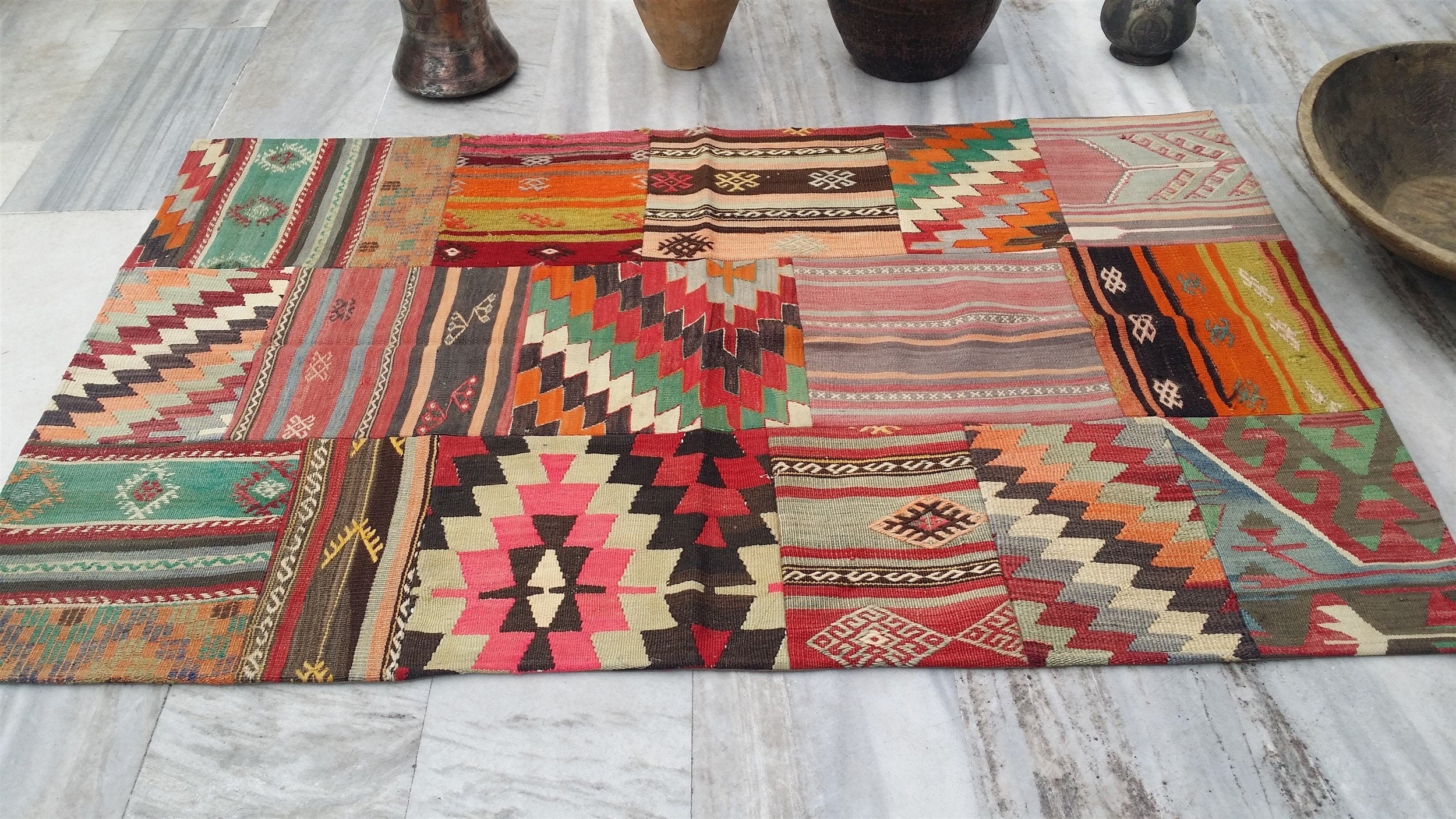 vintage Kilim Wool Area Rug — back view