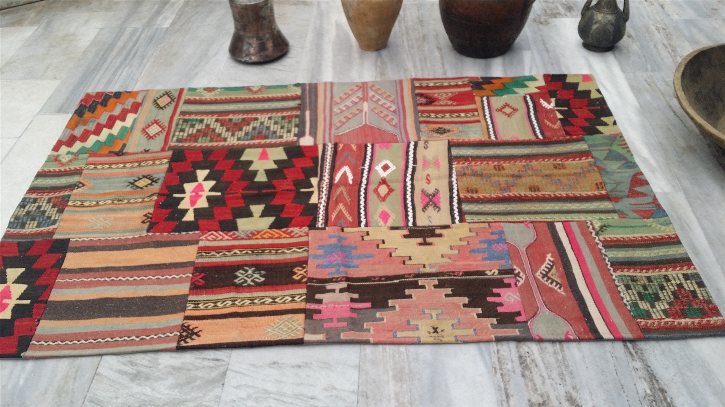 vintage Kilim Wool Area Rug — back view