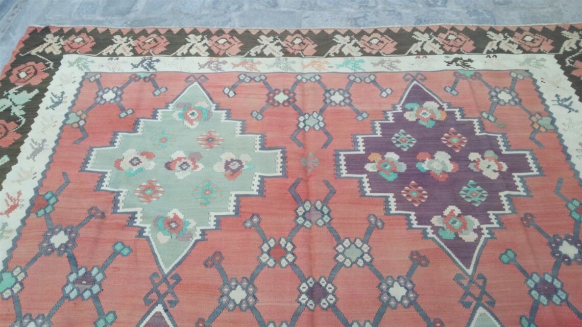 vintage Caucasian Wool Large Area Rug — in setting