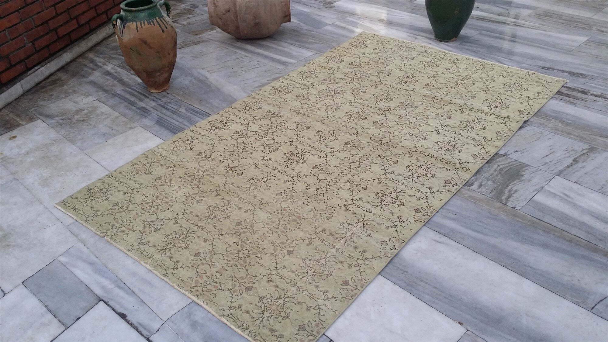 antique Oushak Wool Area Rug — pattern close-up