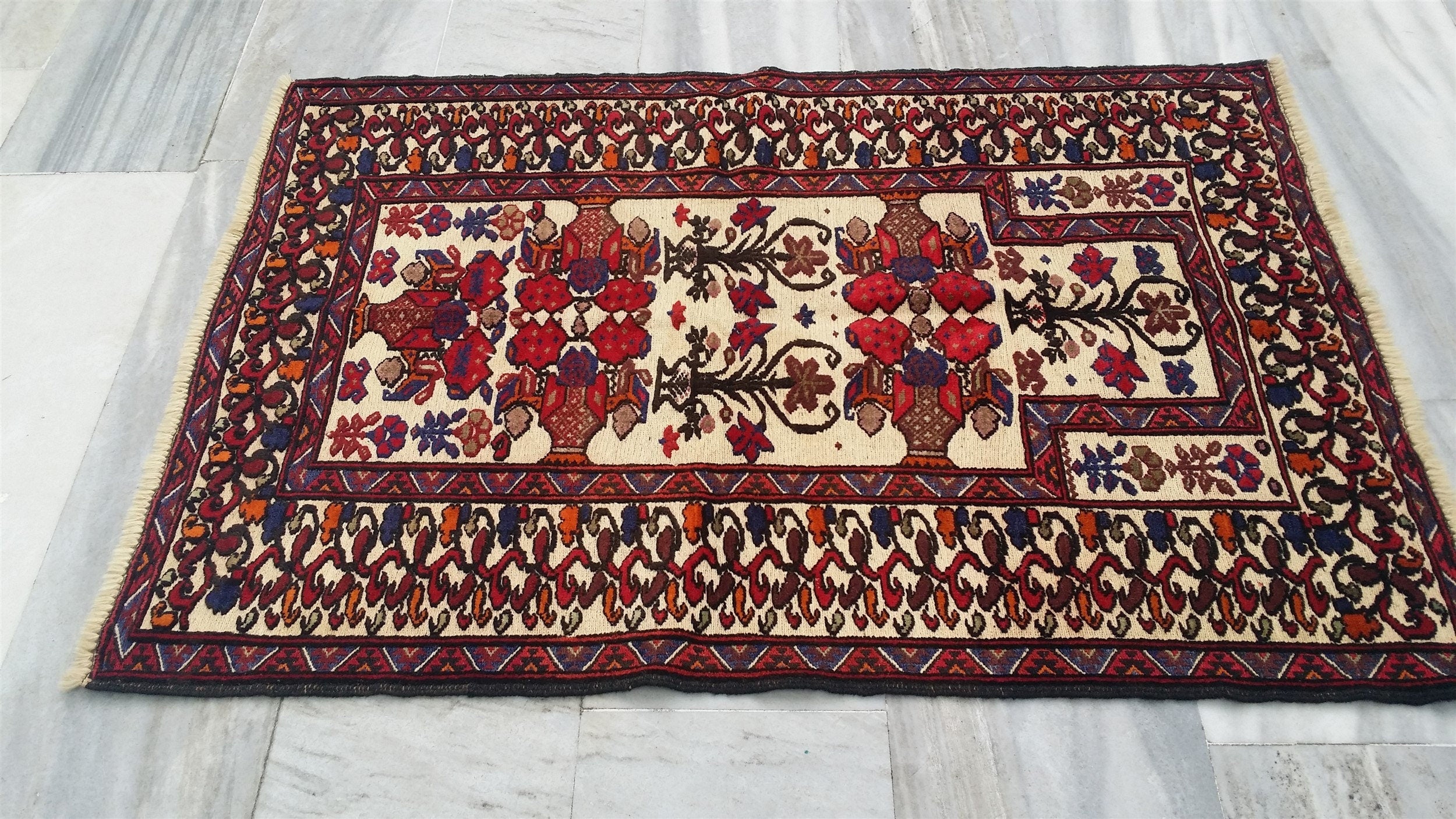 vintage Soumak Wool Small Rug — detail texture