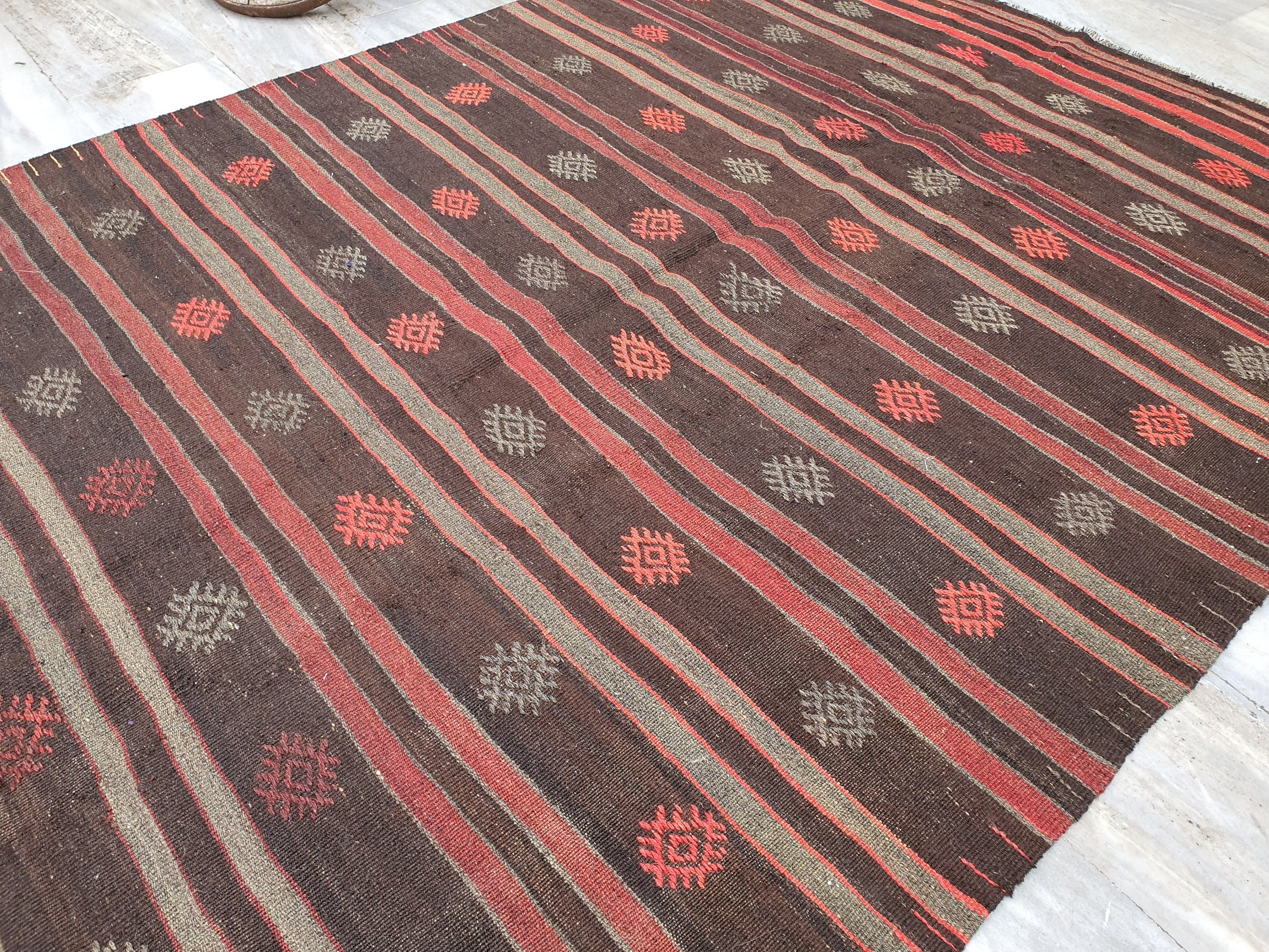 vintage Cicim Wool Large Area Rug — in setting