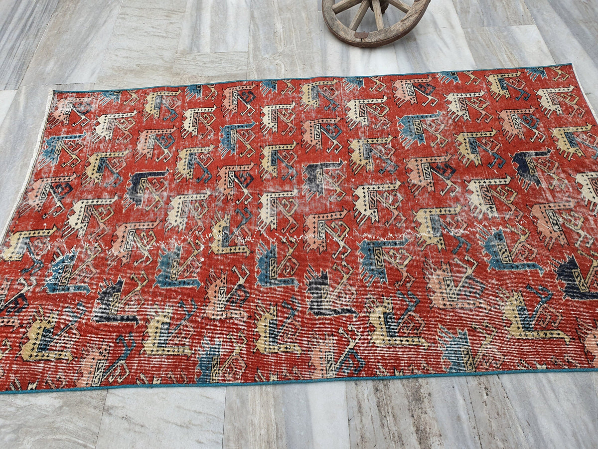 vintage Kayseri Wool Small Rug — pattern close-up