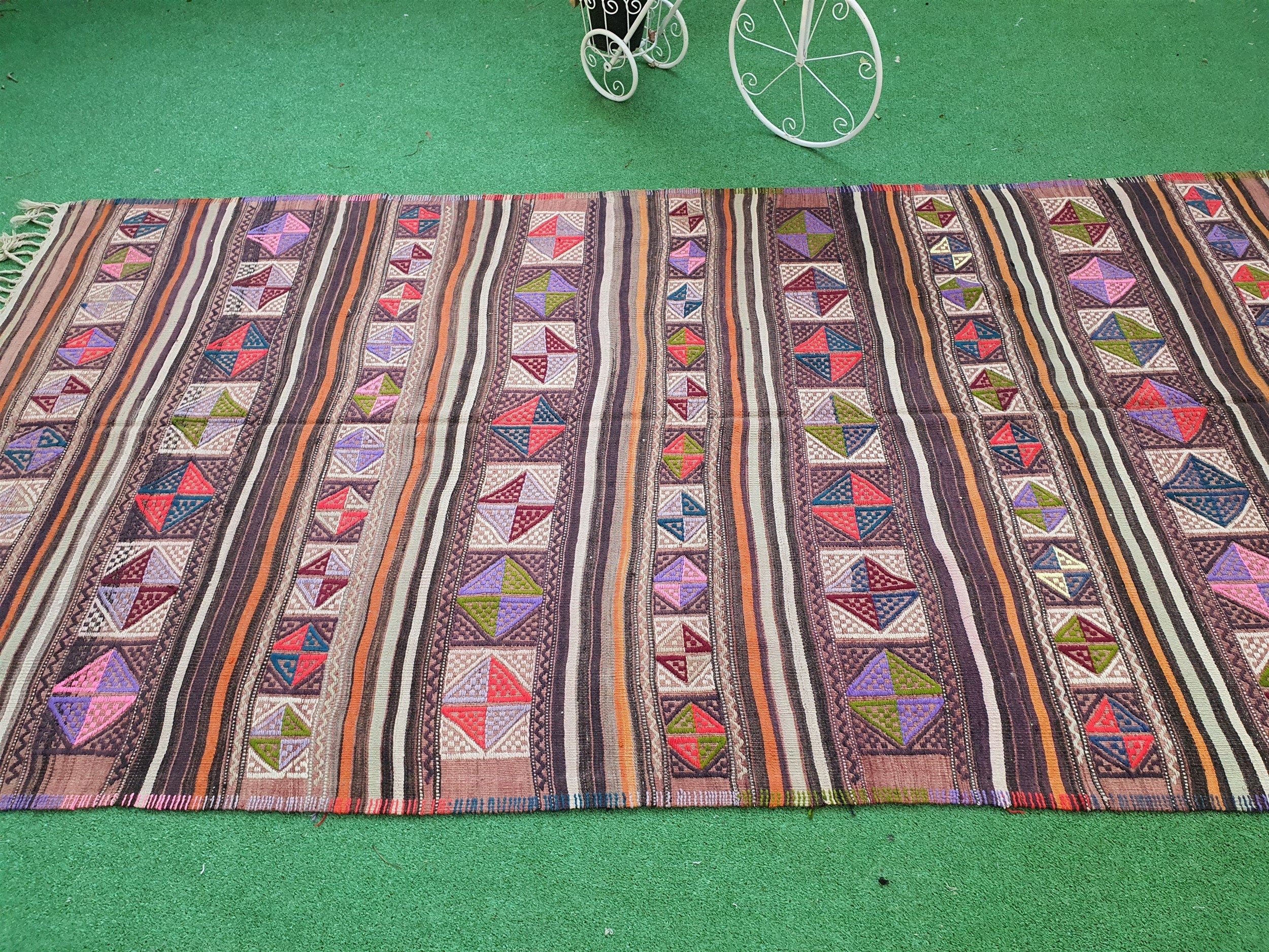 vintage Kilim Wool Area Rug — pattern close-up