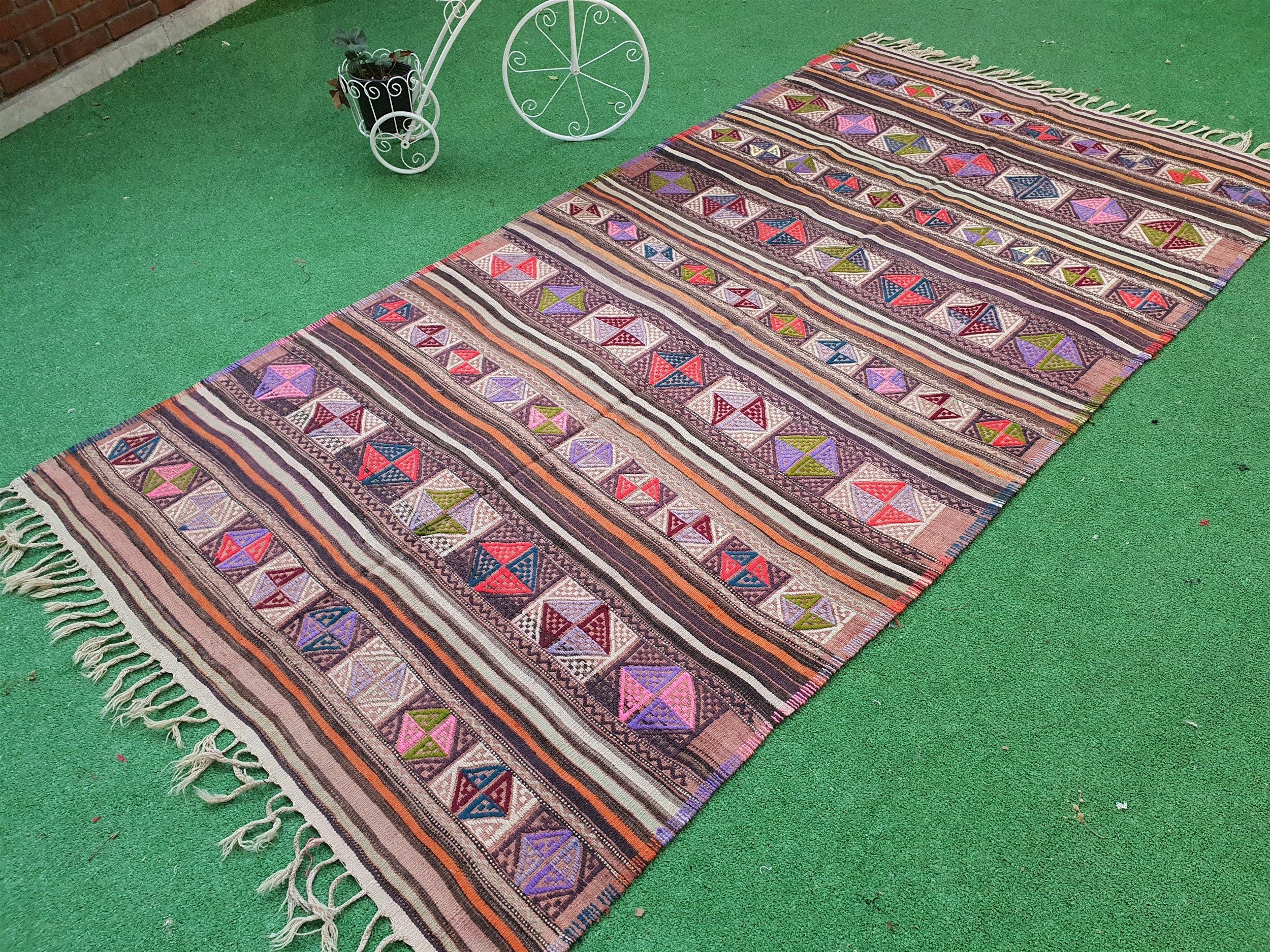 vintage Kilim Wool Area Rug — back view