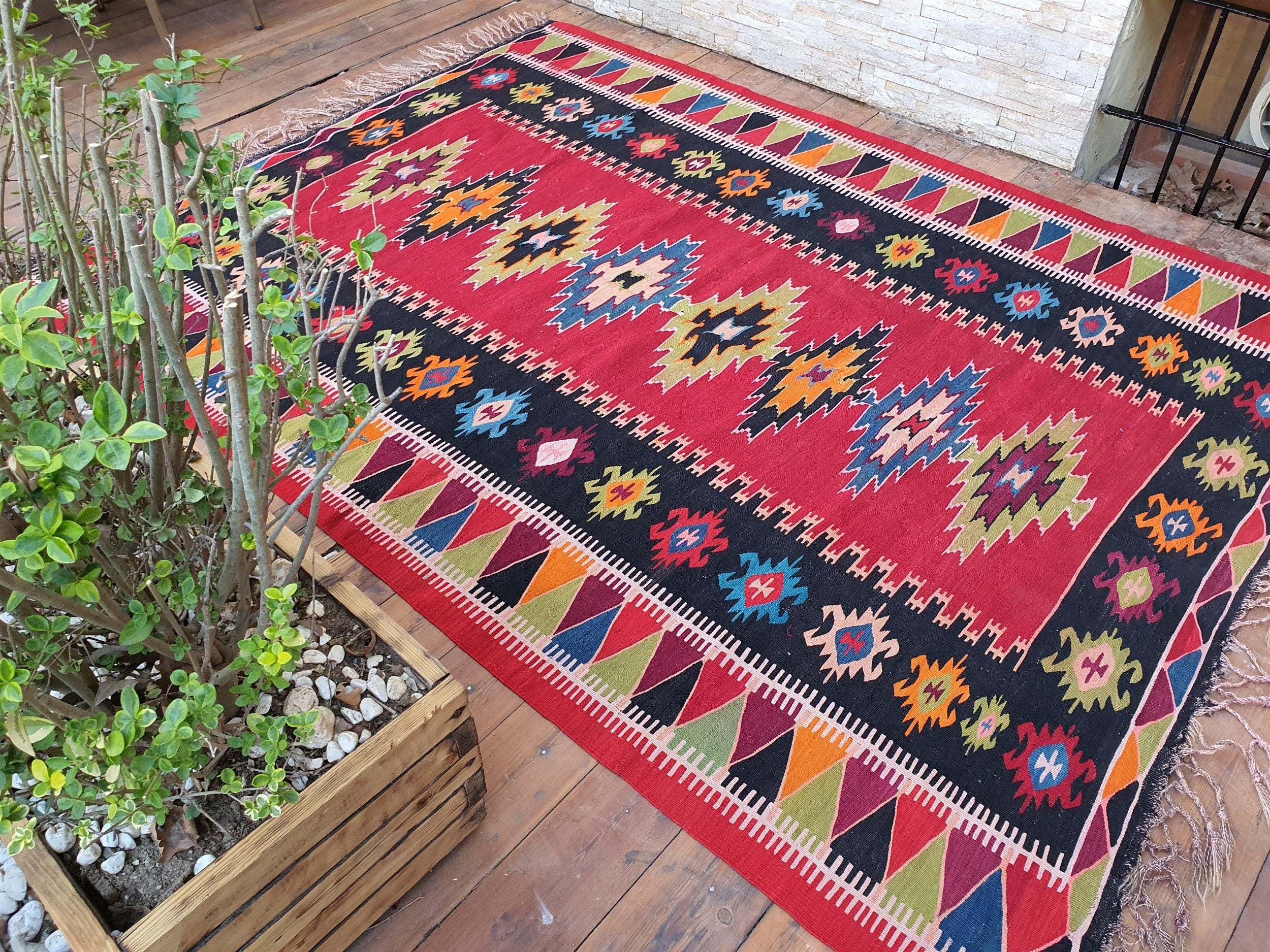 Antique Turkish Pirot Kilim Rug 7 ft x 5 ft
