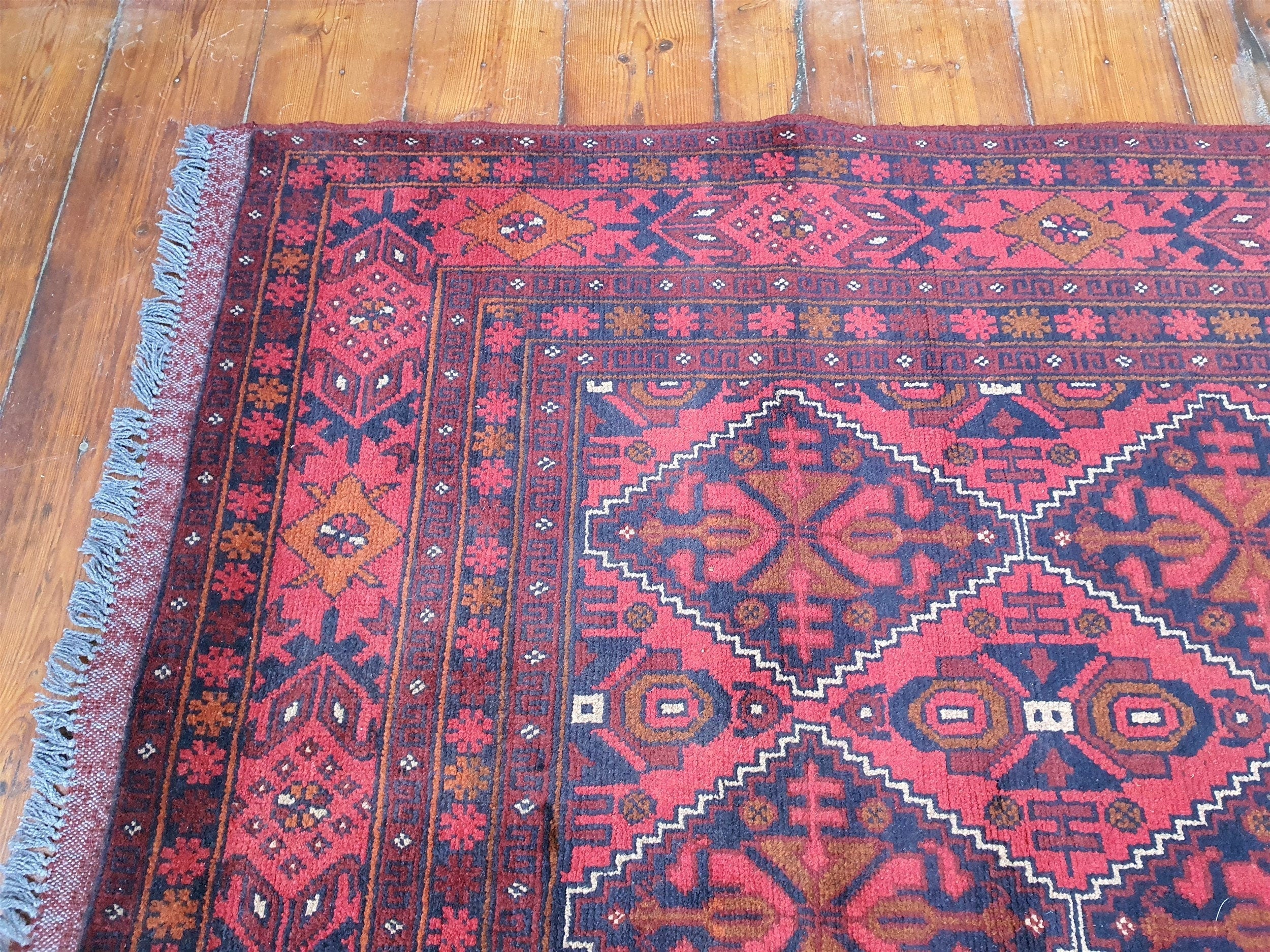 vintage Afghan Wool Area Rug — corner detail