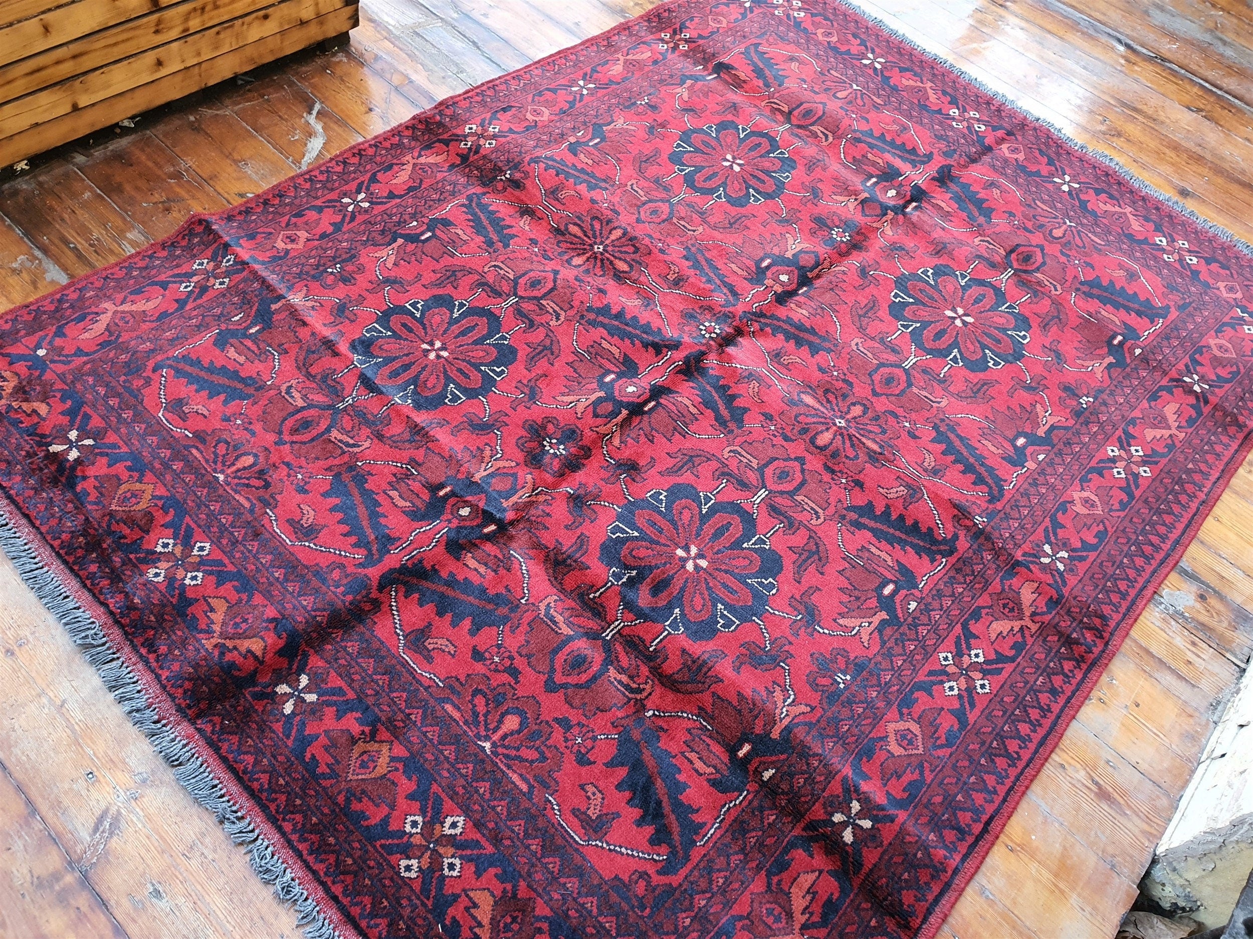 vintage Afghan Wool Area Rug — pattern close-up