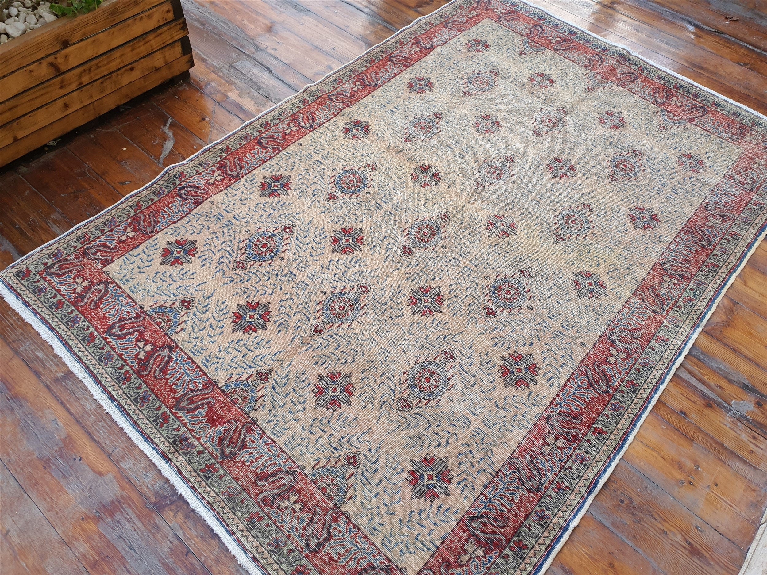 antique Anatolian Wool Area Rug — pattern close-up