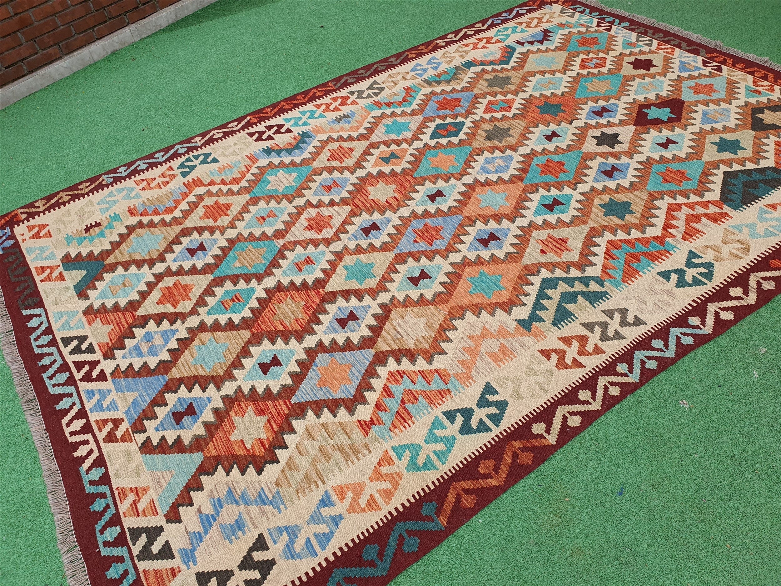 vintage Afghan Wool Area Rug — pattern close-up