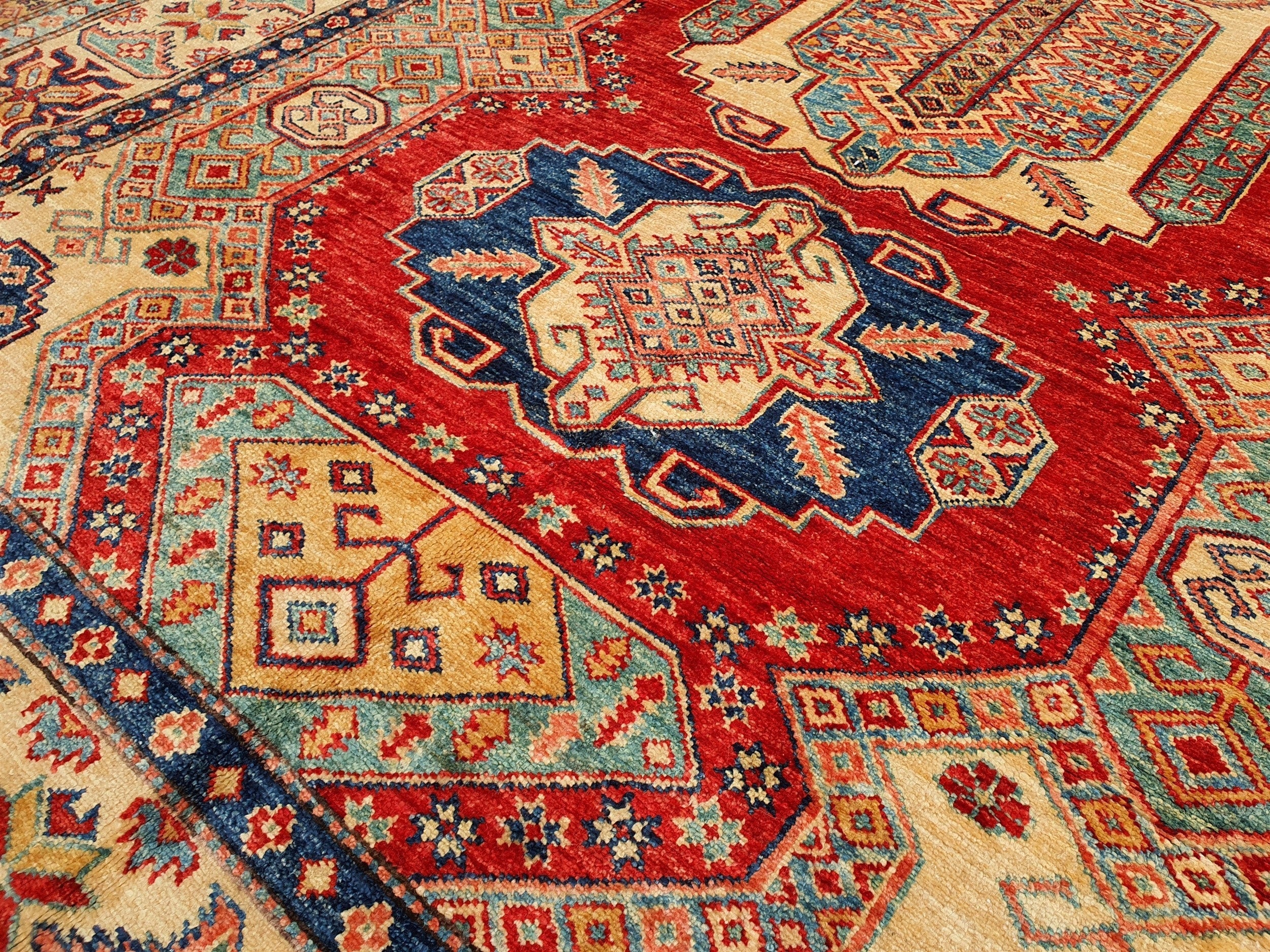 vintage Caucasian Wool Large Area Rug — corner detail