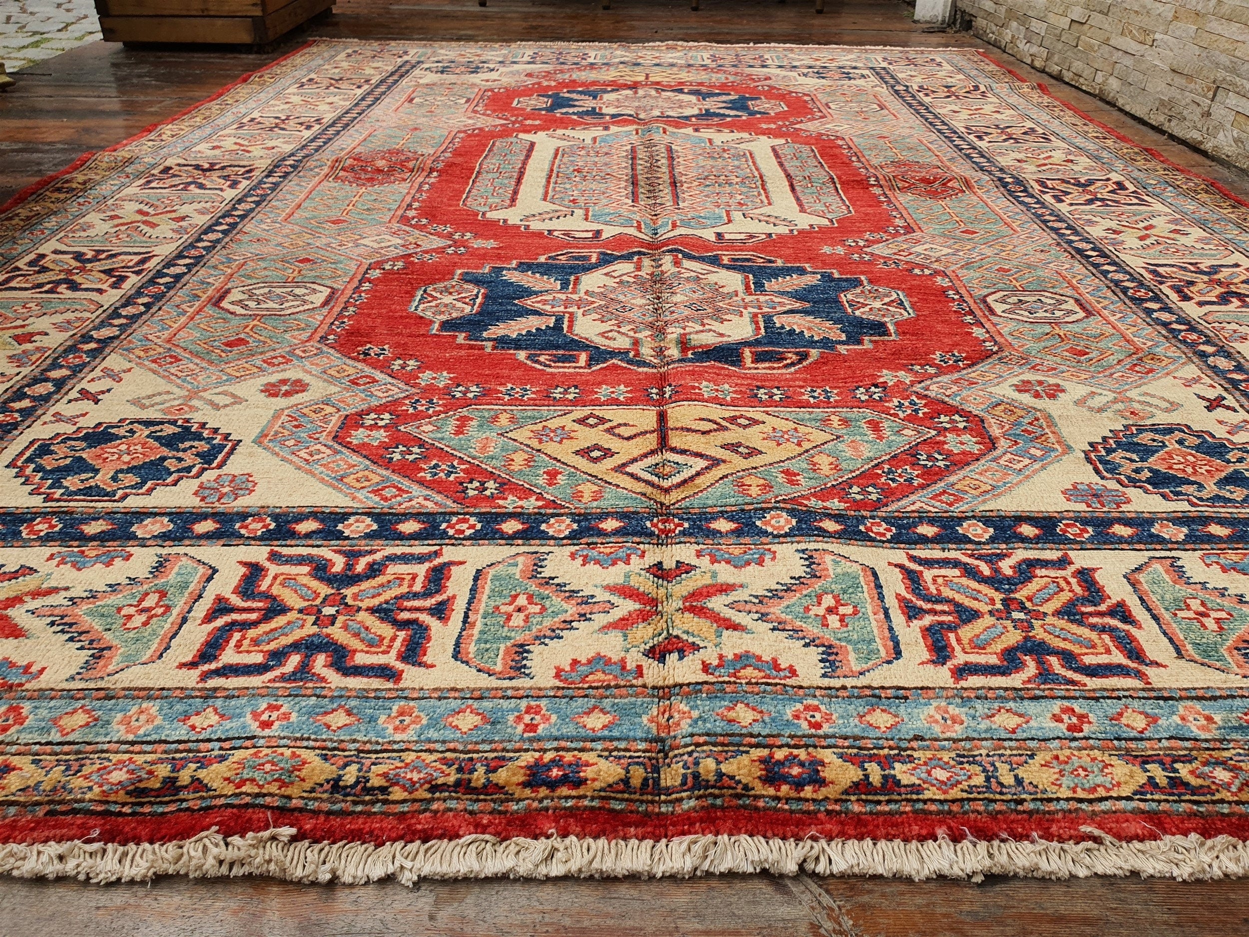 vintage Caucasian Wool Large Area Rug — pattern close-up