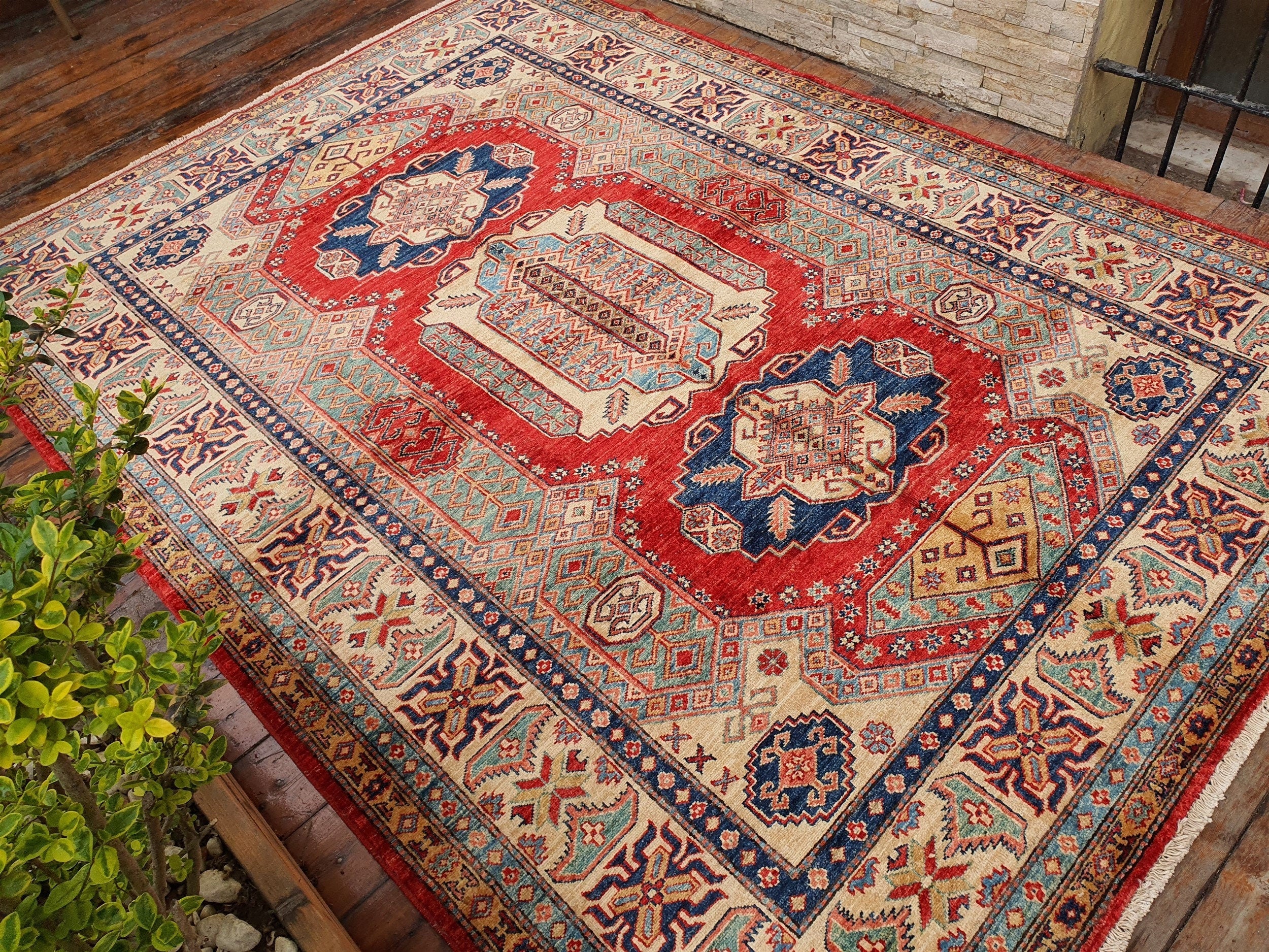 vintage Caucasian Wool Large Area Rug — in setting