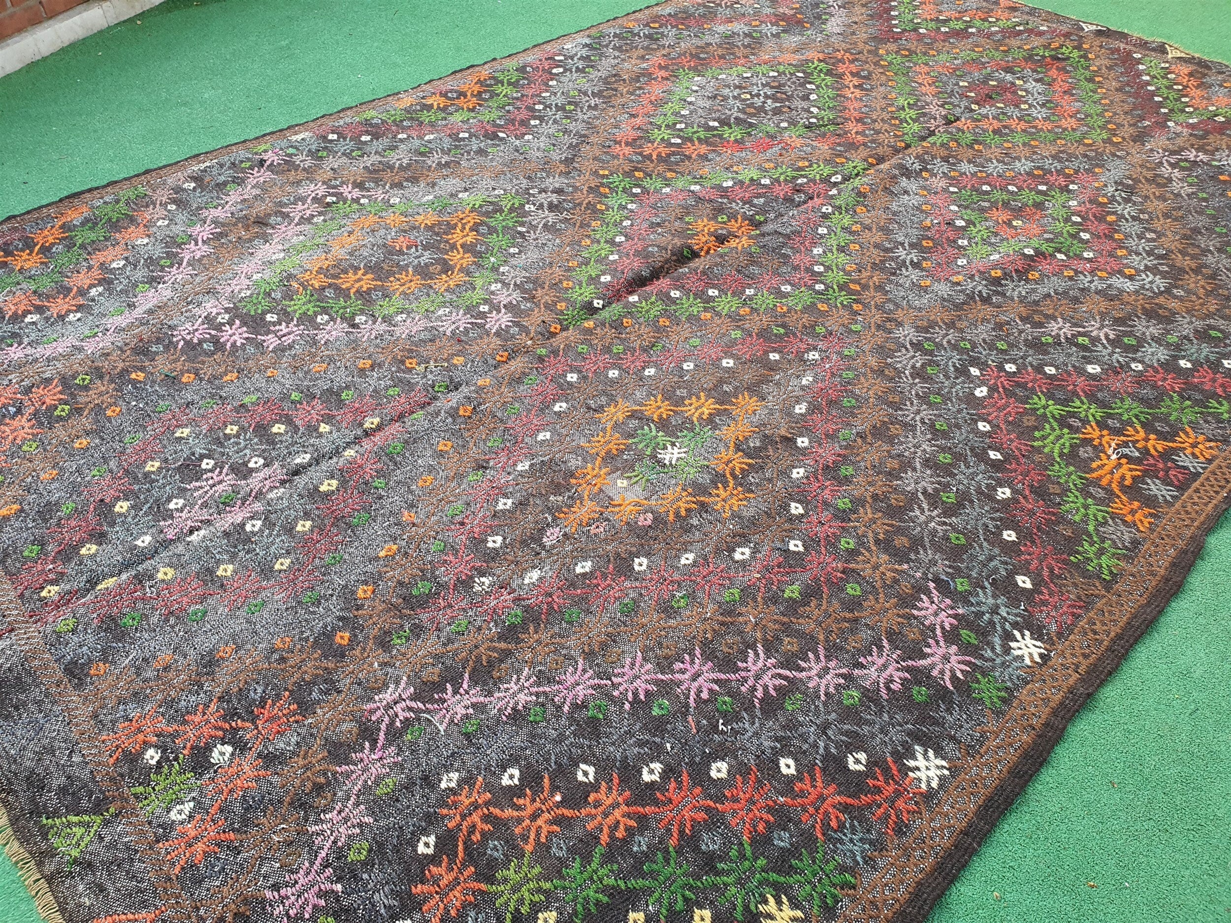 vintage Kilim Wool Area Rug — back view