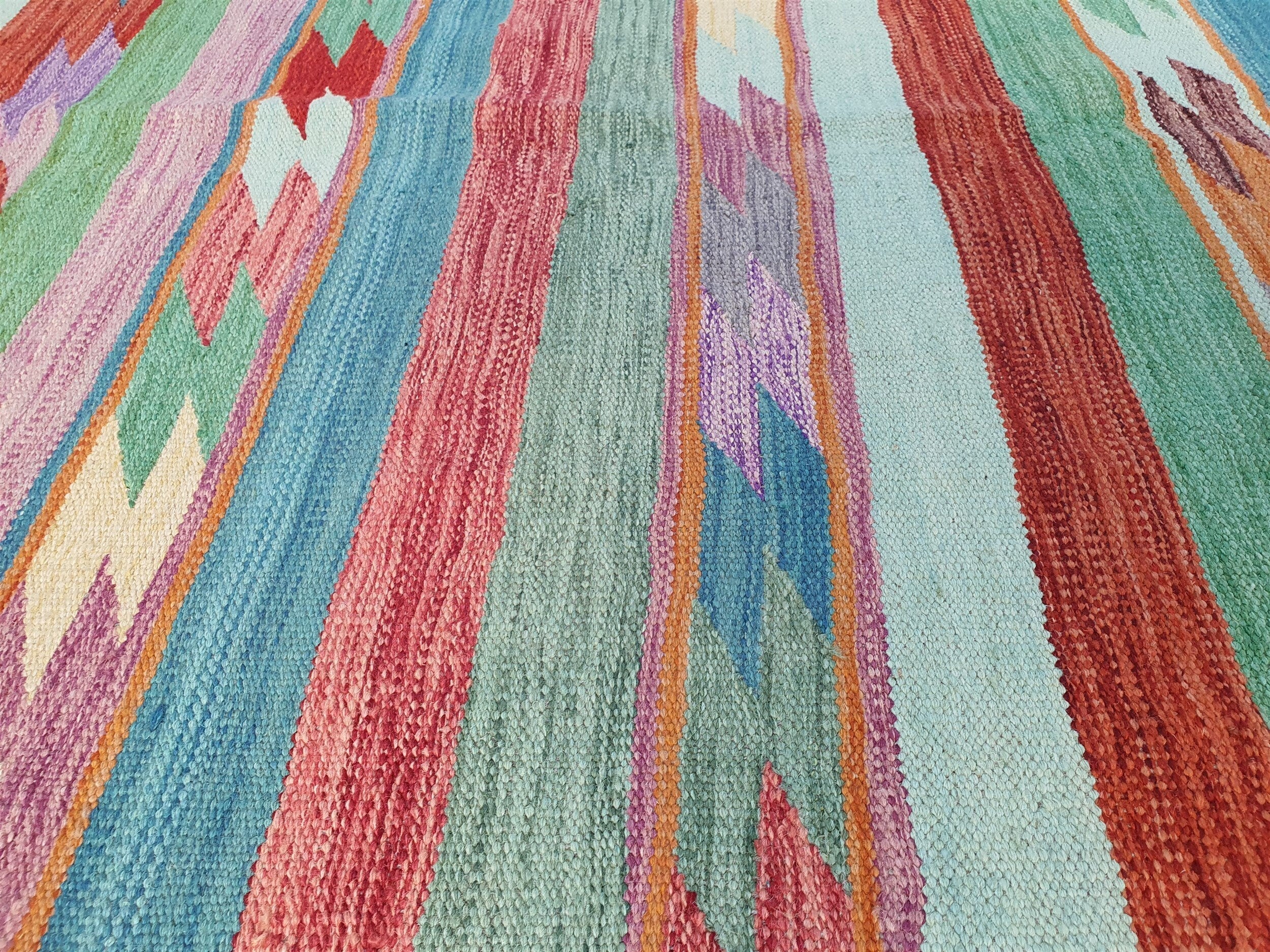 Oushak Vintage Kilim Rug, 5 x  ft Blue Red Beige Turkish Boho Retro Floor Rug for Living Room Kitchen Bedroom Persian Moroccan Home Decor