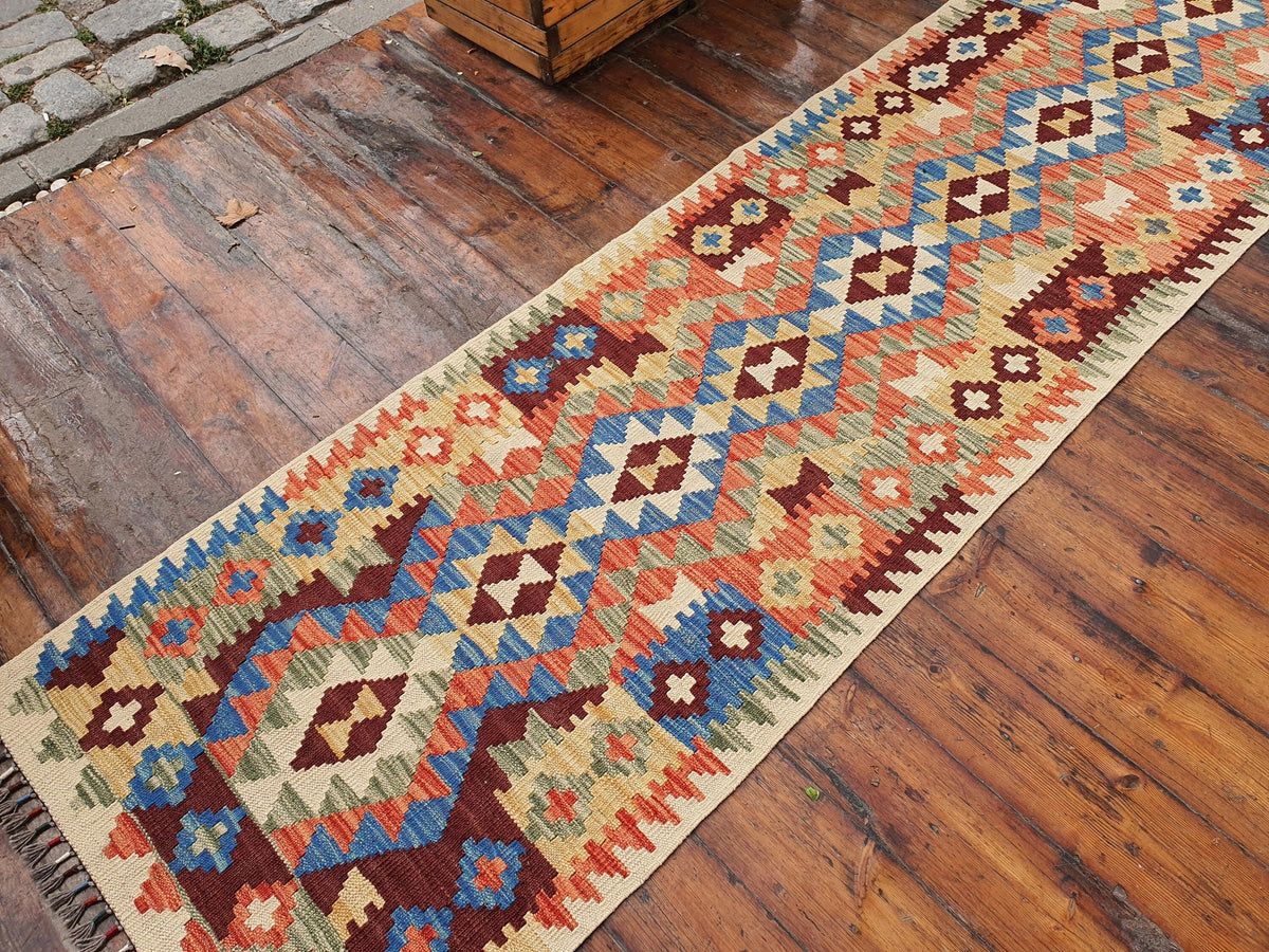 vintage Afghan Wool Runner Rug — pattern close-up