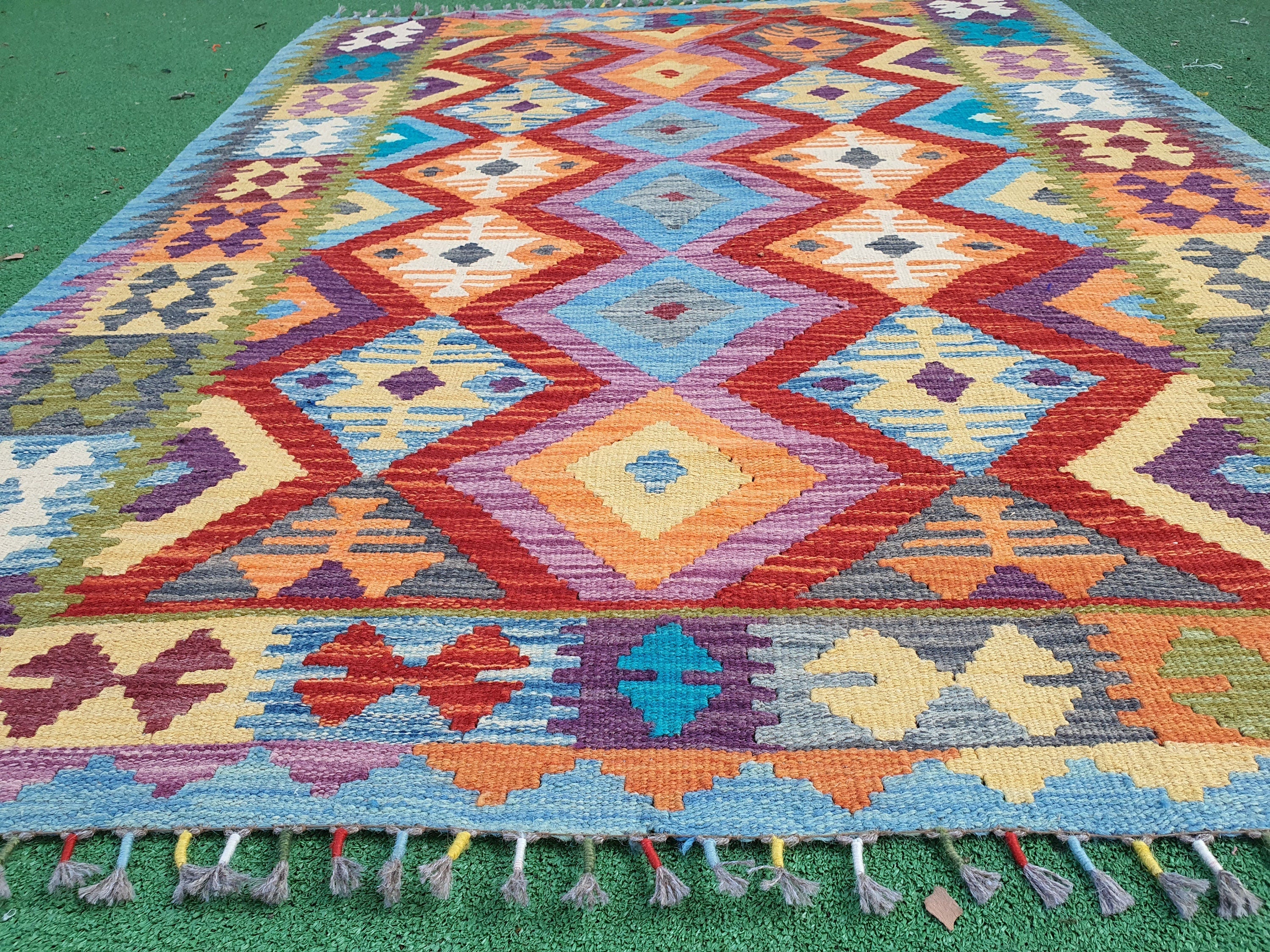 vintage Afghan Wool Small Rug — back view
