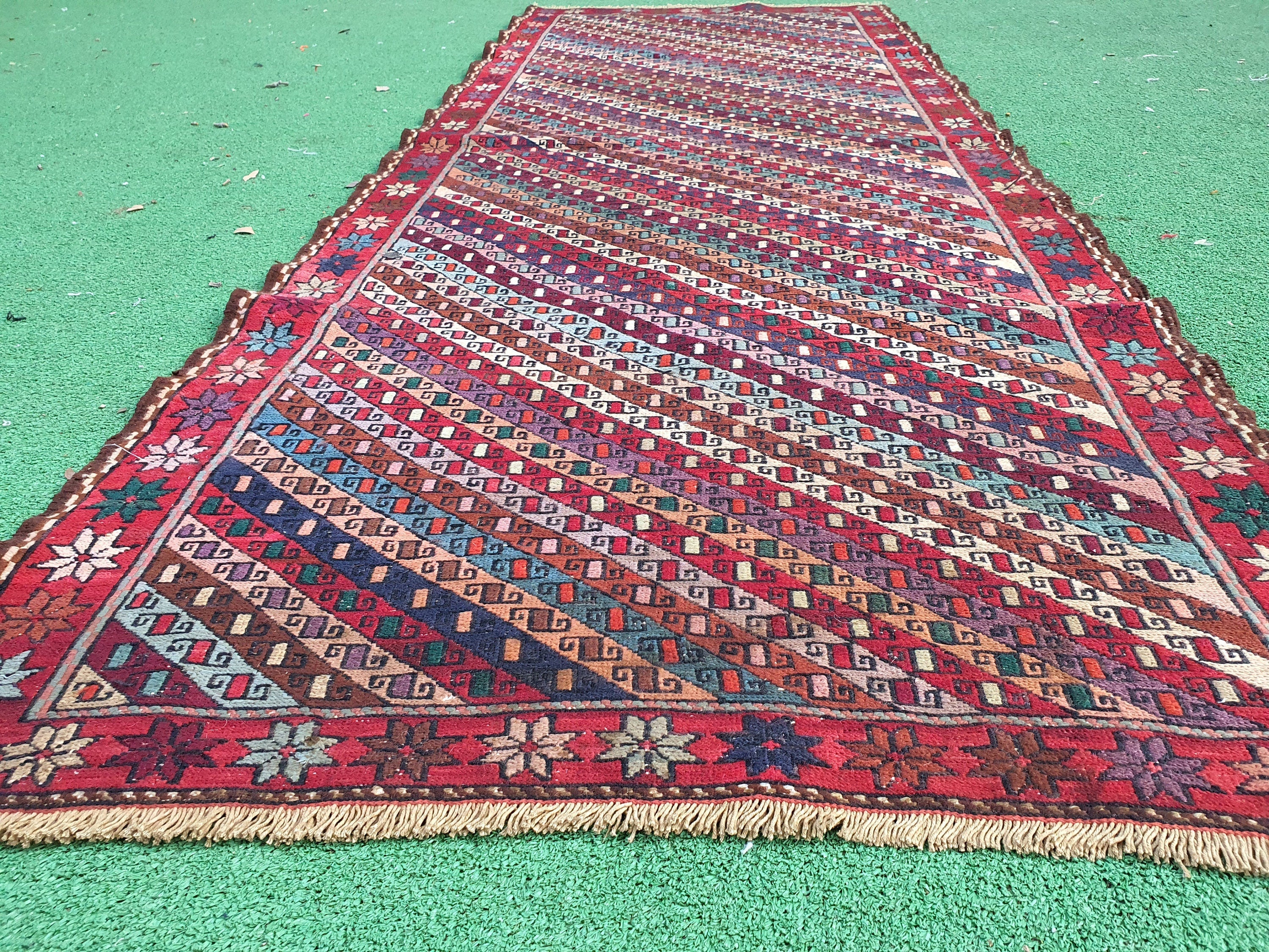 vintage Soumak Wool Runner Rug — back view
