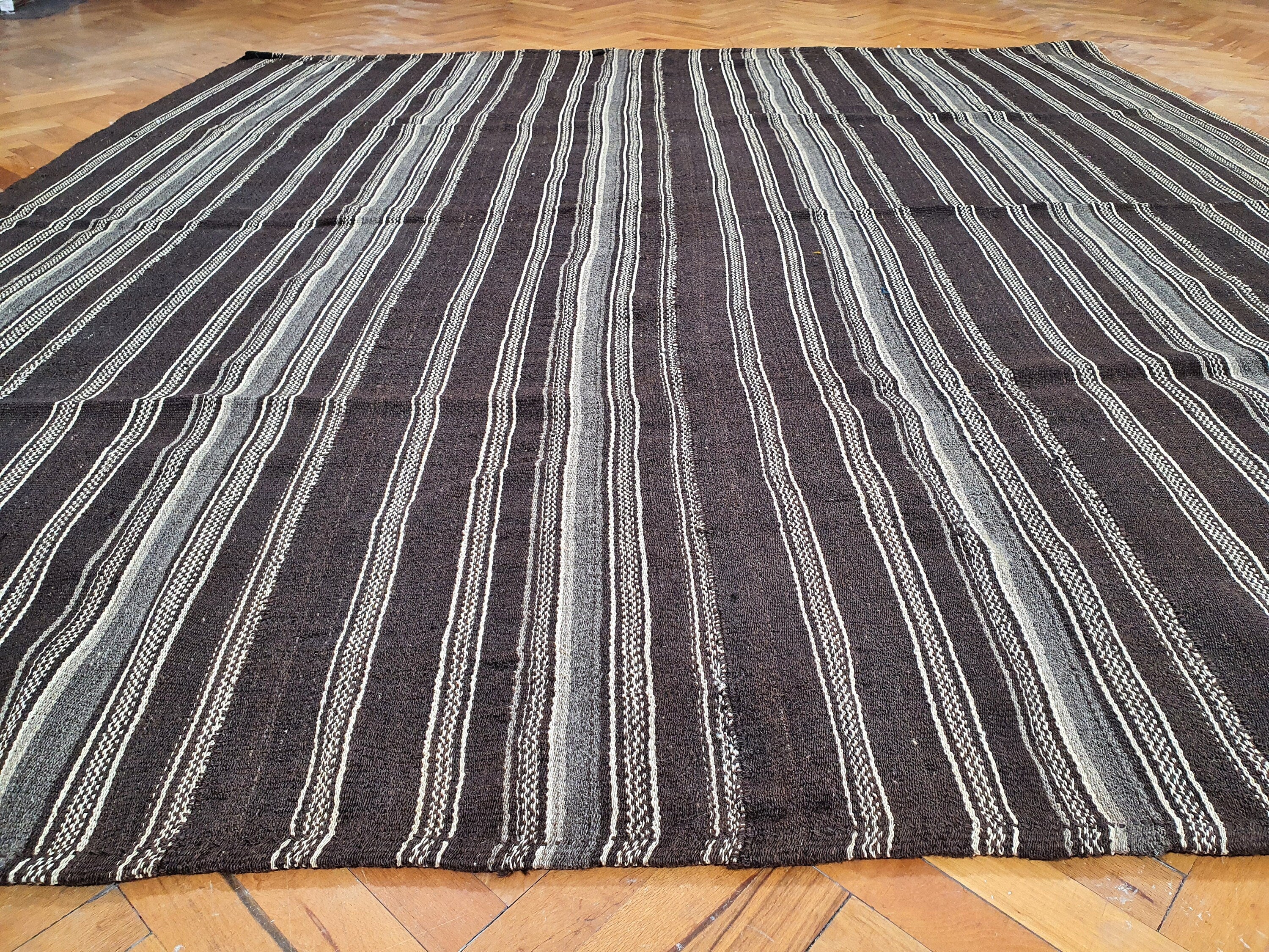 antique Anatolian Wool Large Area Rug — back view
