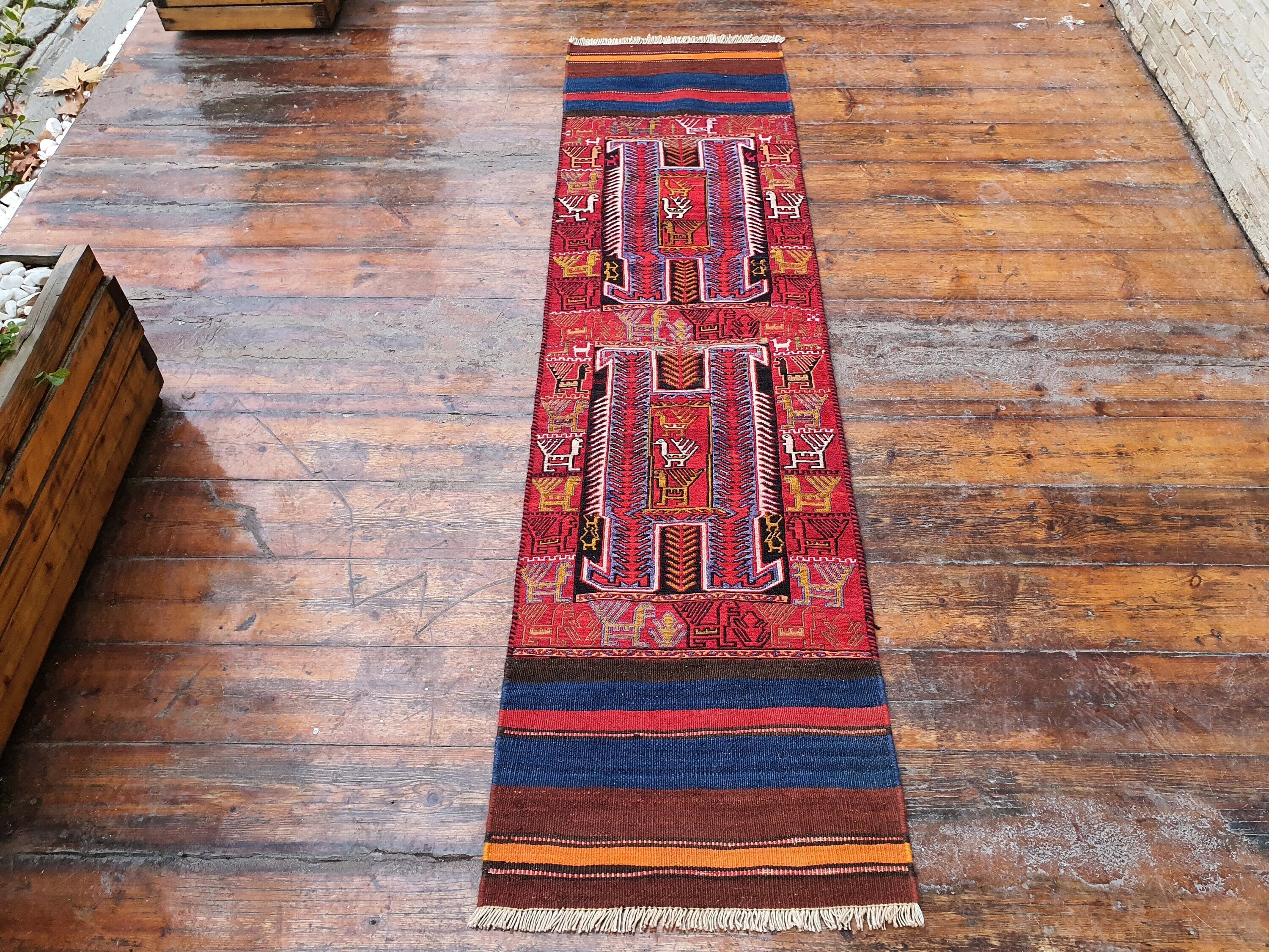 vintage Kilim Wool Runner Rug — back view