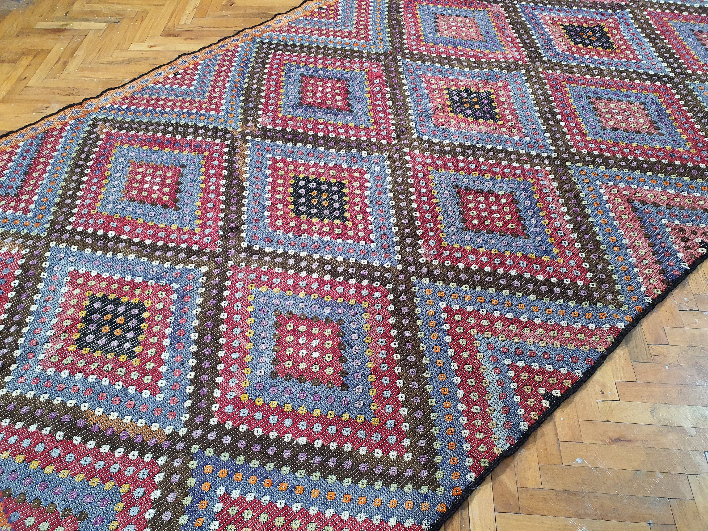 vintage Konya Wool Large Area Rug — back view