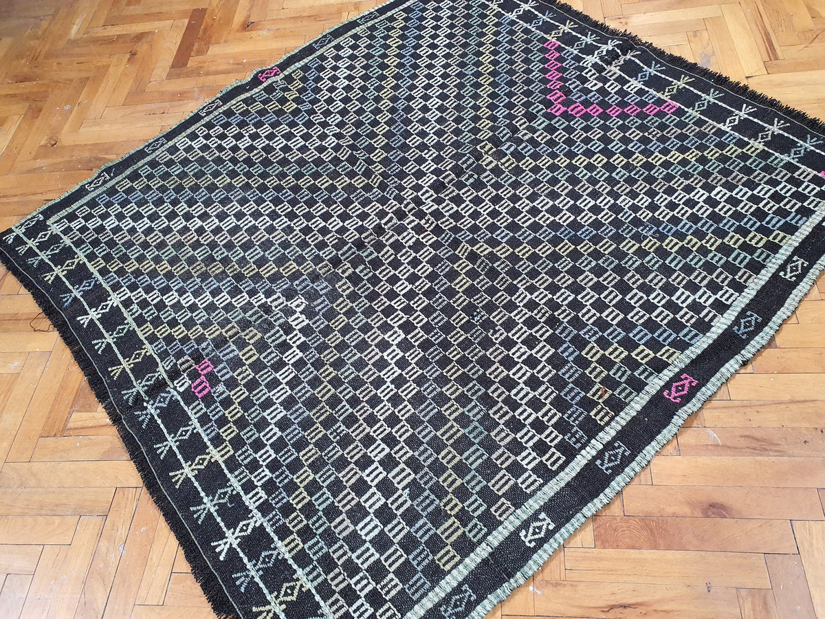 vintage Cicim Wool Small Rug — pattern close-up