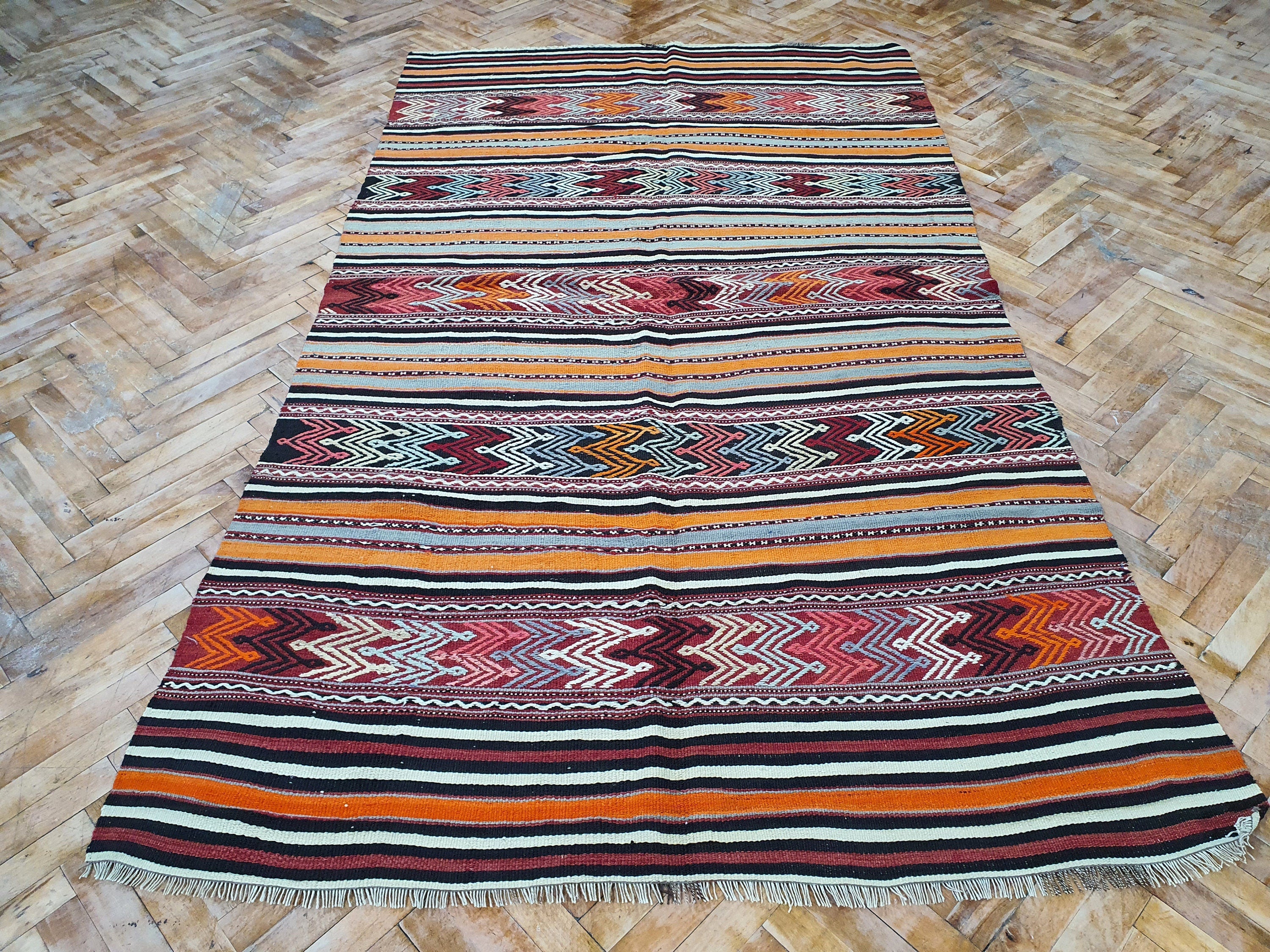 antique Kilim Wool Area Rug — pattern close-up
